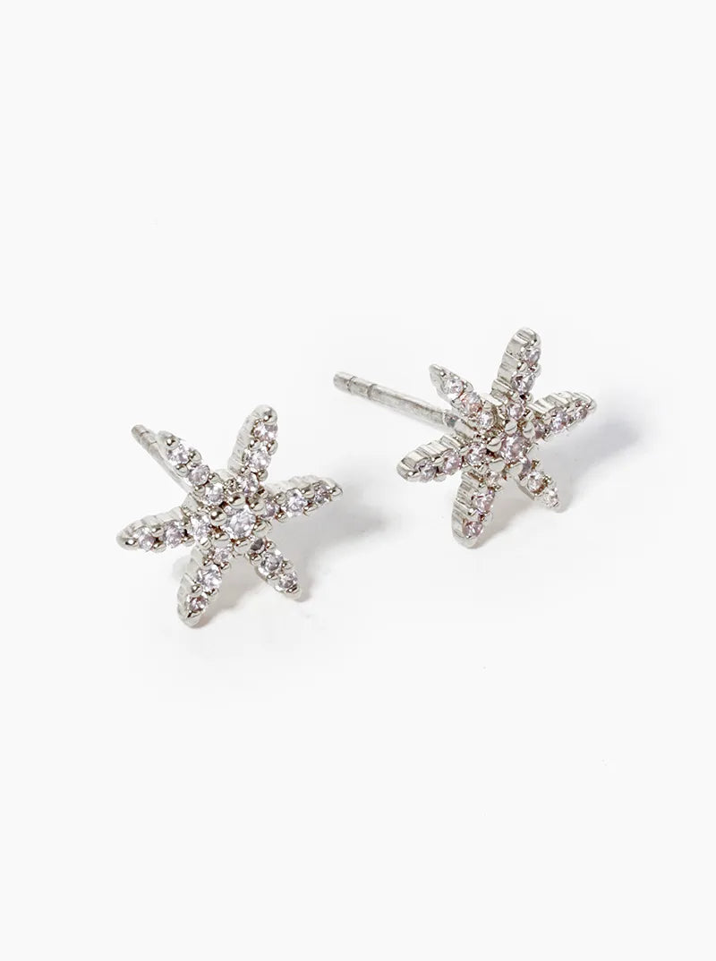 Botanical-Theme 18K-Gold-Dipped CZ Pave Flower Post Stud Earrings