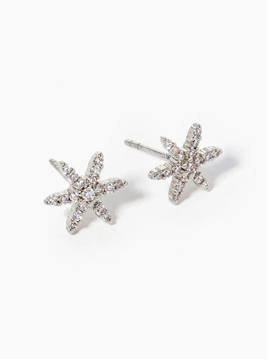 Botanical-Theme 18K-Gold-Dipped CZ Pave Flower Post Stud Earrings