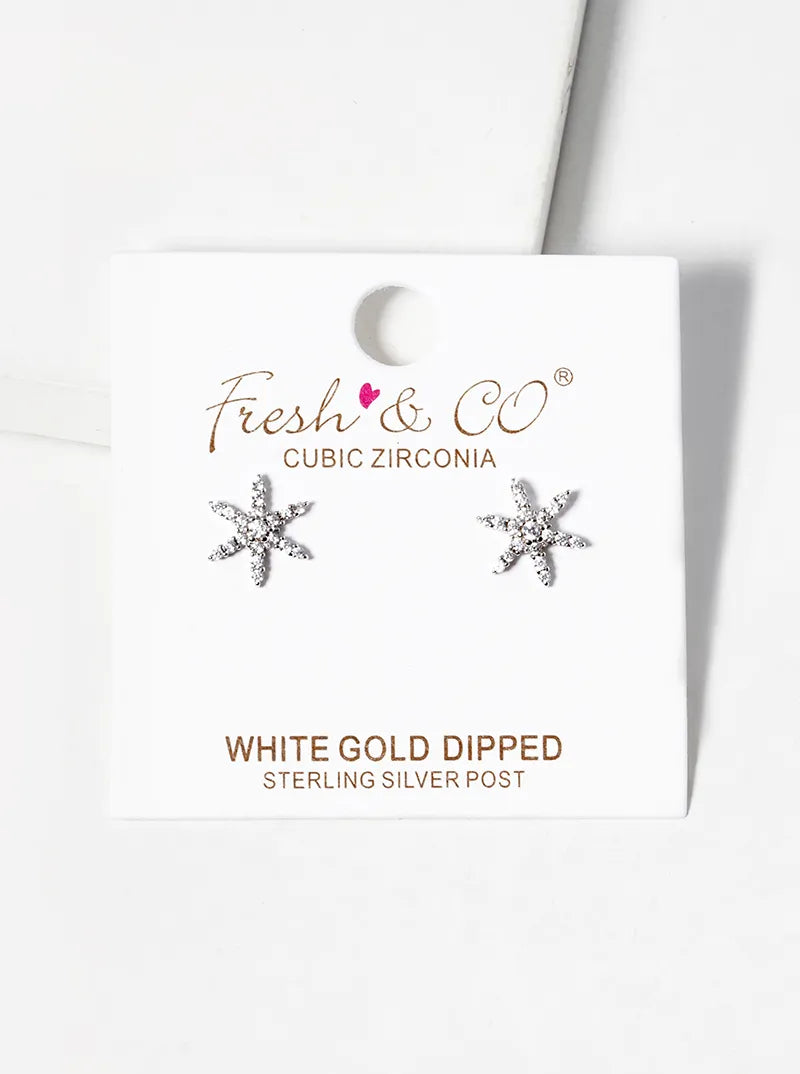 Botanical-Theme 18K-Gold-Dipped CZ Pave Flower Post Stud Earrings