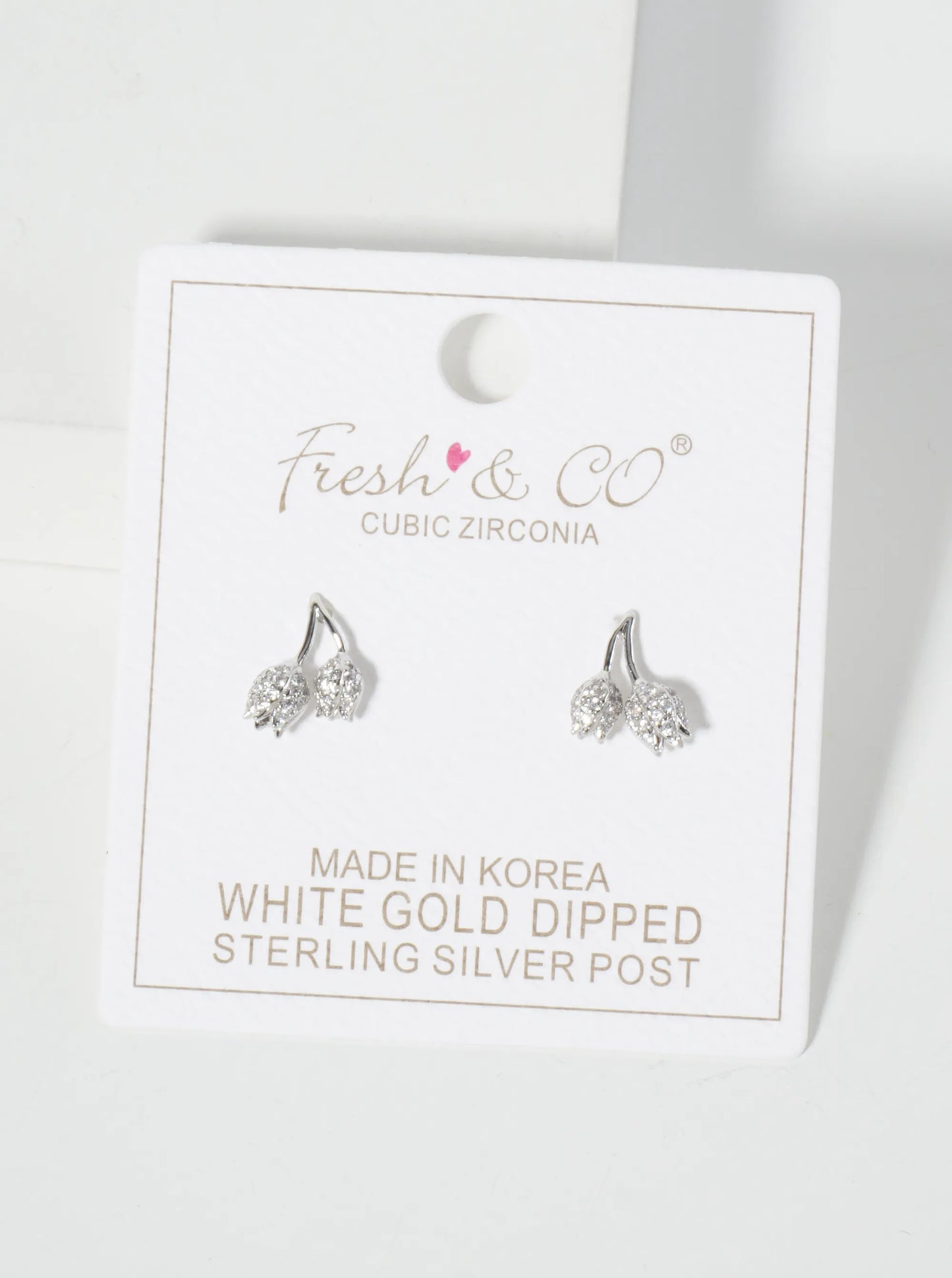 Botanical-Theme 18K-Gold-Dipped Pave-Set Cubic-Zirconia Tulip Flower Stud Earrings