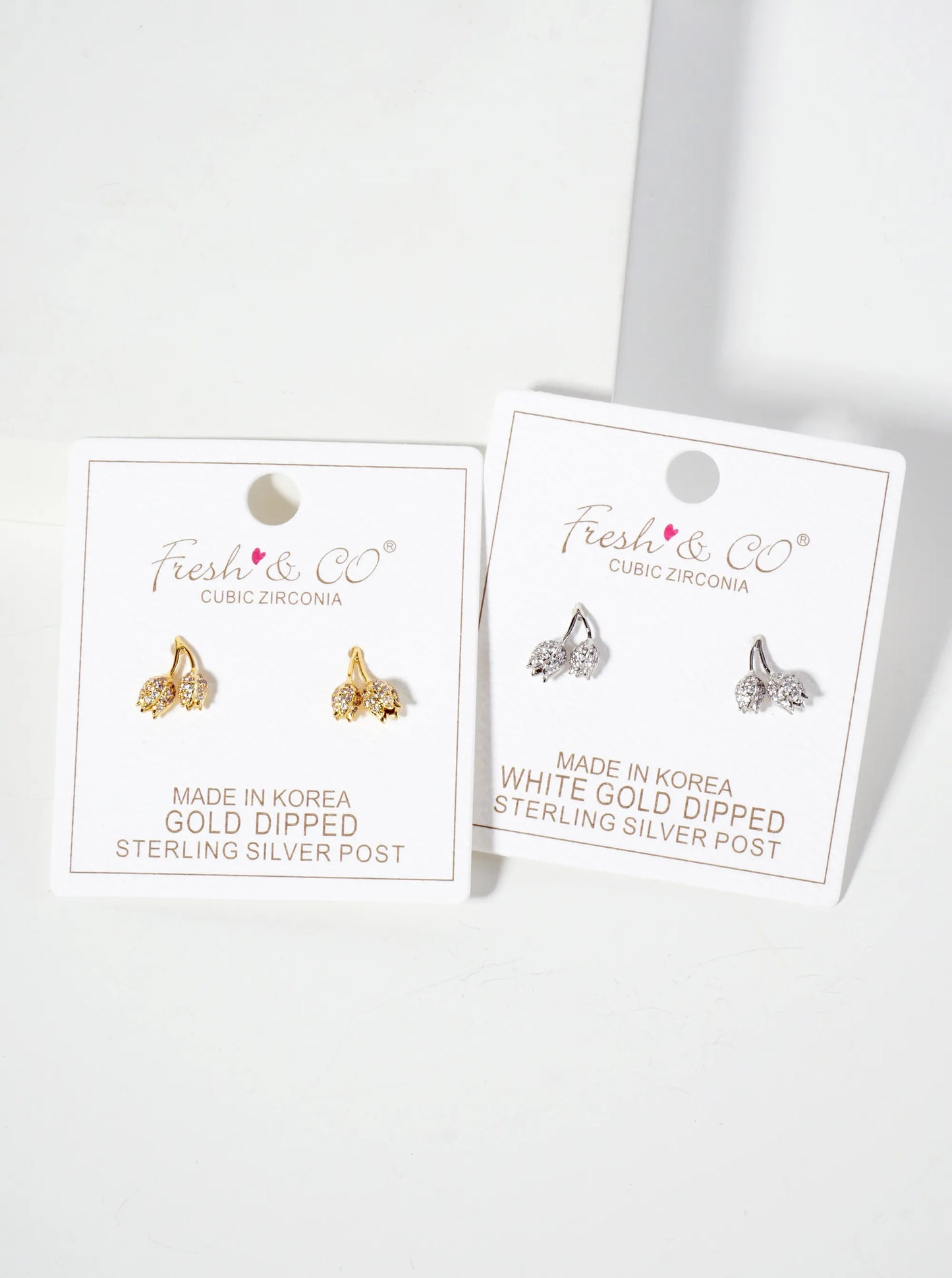 Botanical-Theme 18K-Gold-Dipped Pave-Set Cubic-Zirconia Tulip Flower Stud Earrings