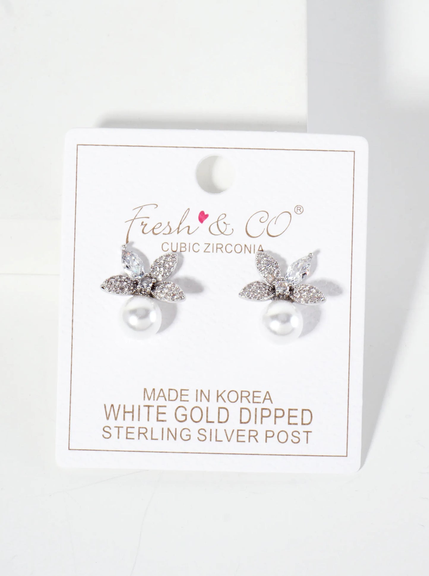 Botanical-Theme 8mm Pearl Drop Pave-Set Cubic-Zirconia 18K-Gold-Dipped Flower Stud Earrings