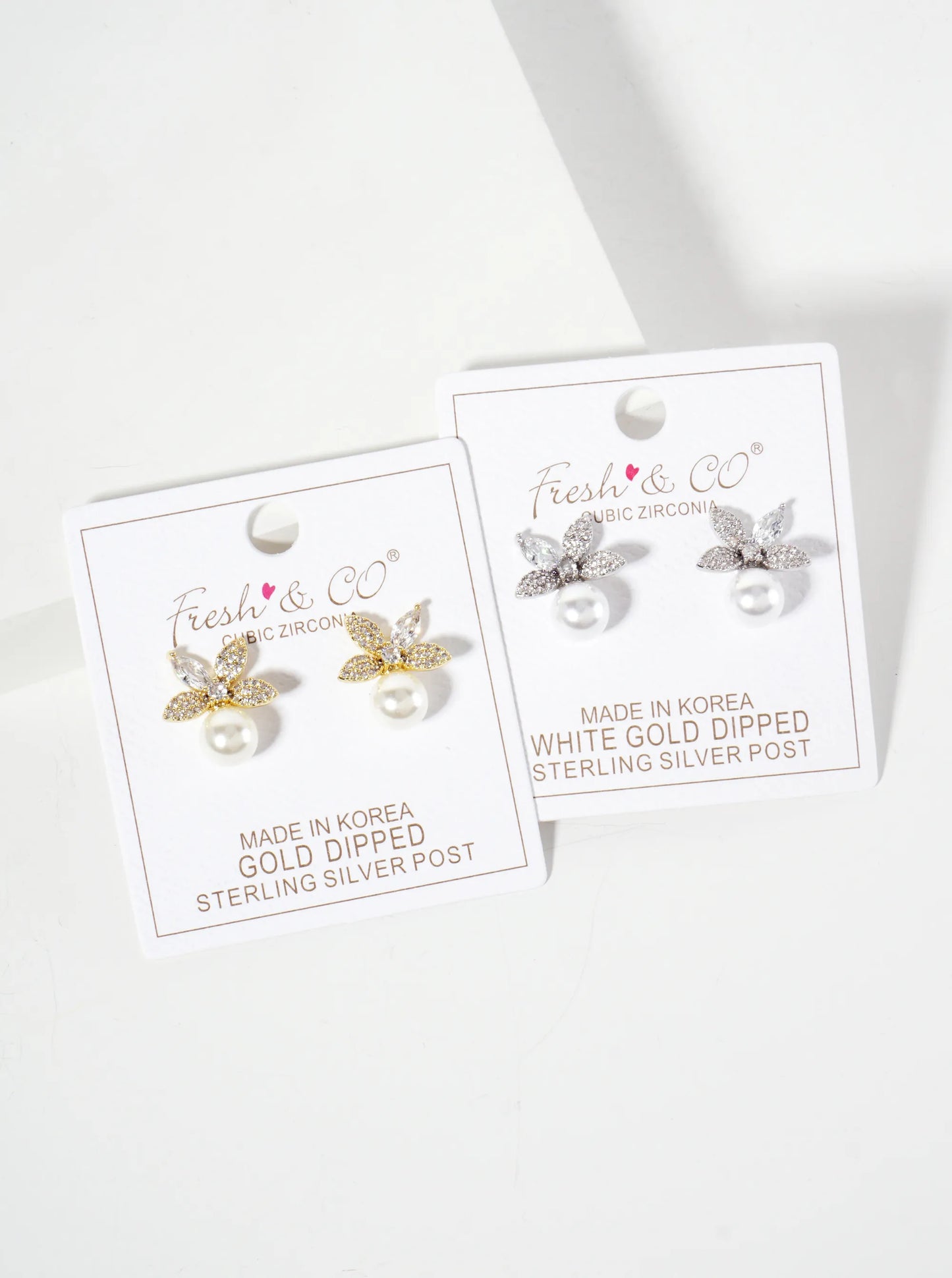 Botanical-Theme 8mm Pearl Drop Pave-Set Cubic-Zirconia 18K-Gold-Dipped Flower Stud Earrings