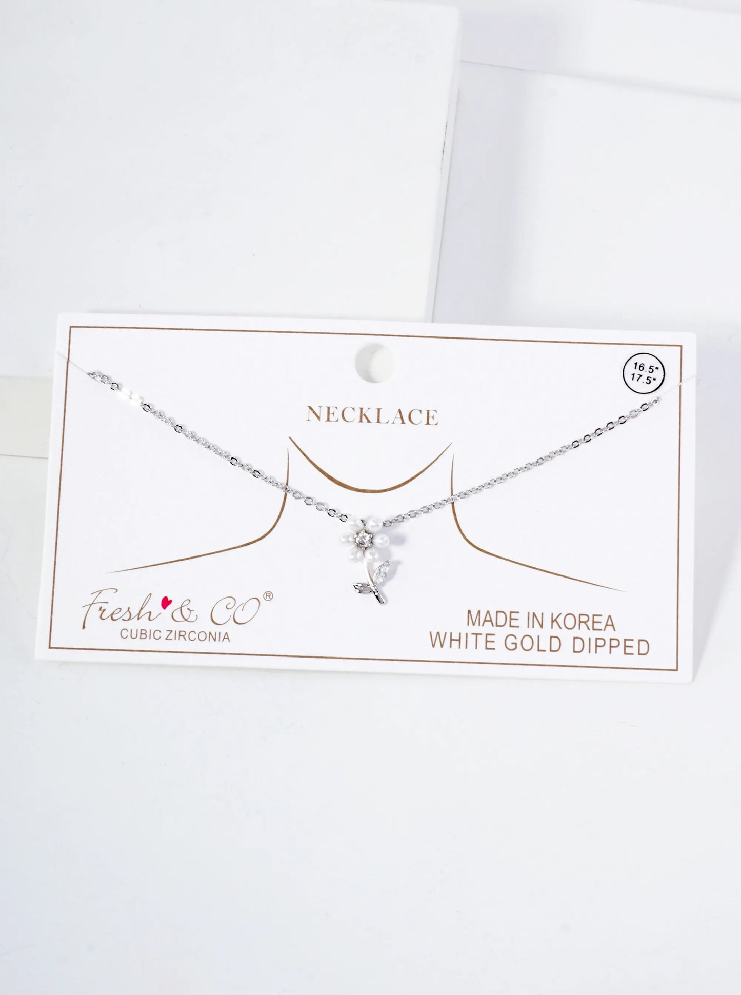 Botanical-Theme CZ Pearl Flower Pendant 18K-Gold-Dipped Necklace
