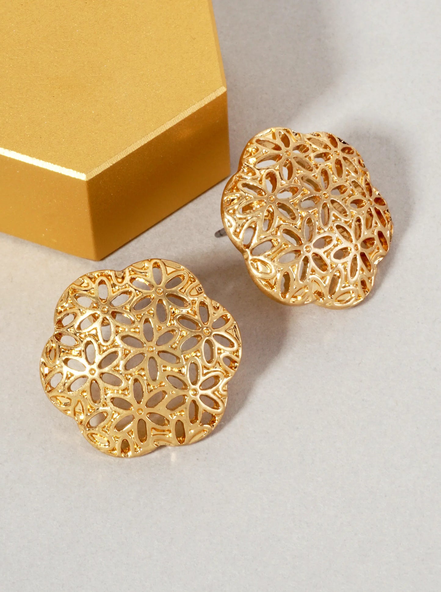 Botanical-Theme Filigree Flower Pattern Stud Earrings With-Titanium-Post