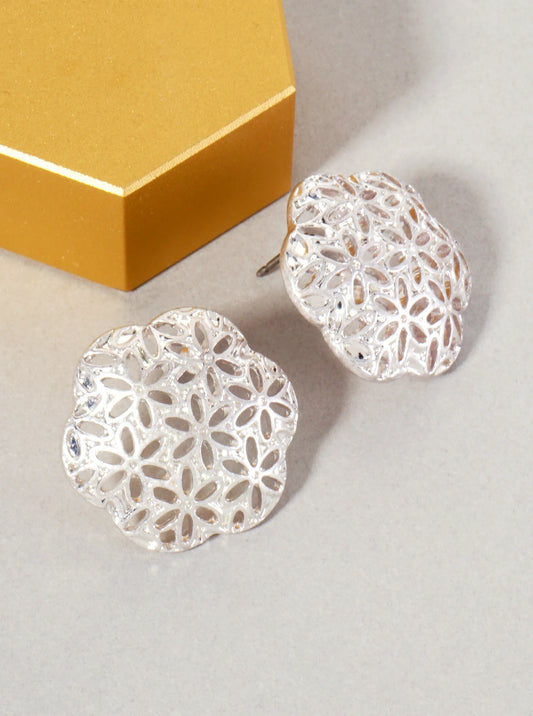 Botanical-Theme Filigree Flower Pattern Stud Earrings With-Titanium-Post