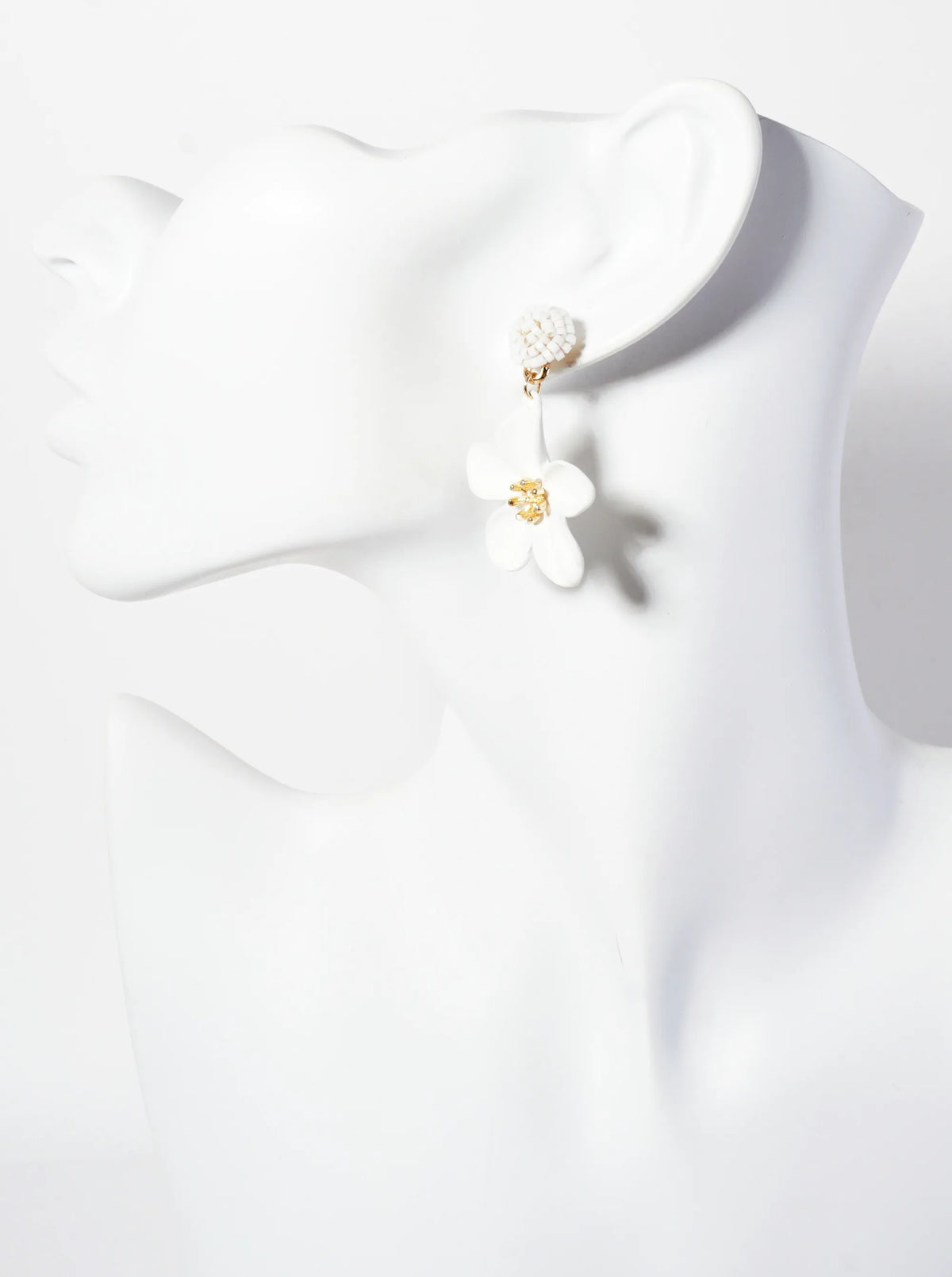 Botanical-Theme Flower Drop Glass-Beaded Dangle Earrings