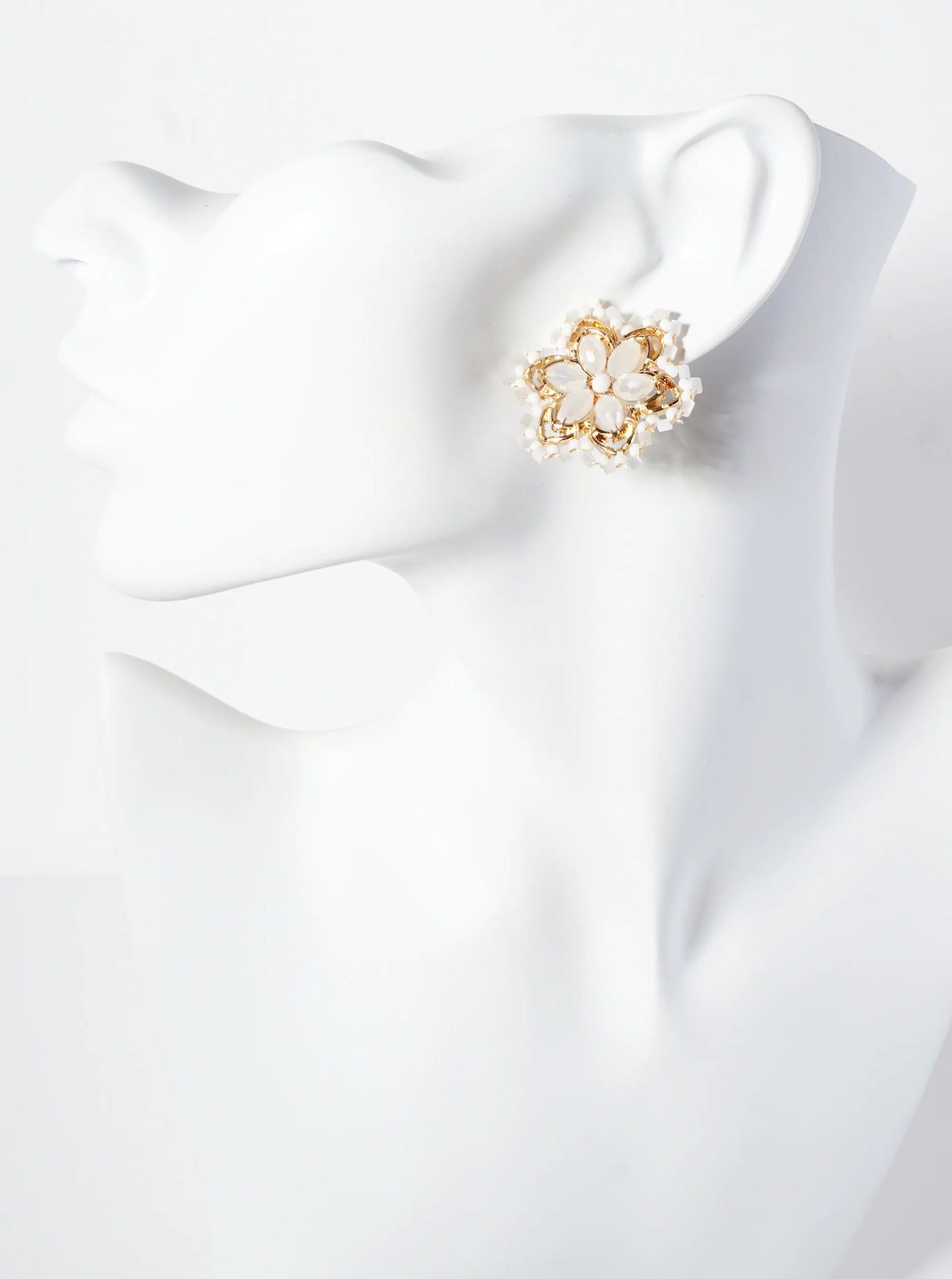 Botanical-Theme Glass-Beaded Flower Statement Stud Earrings