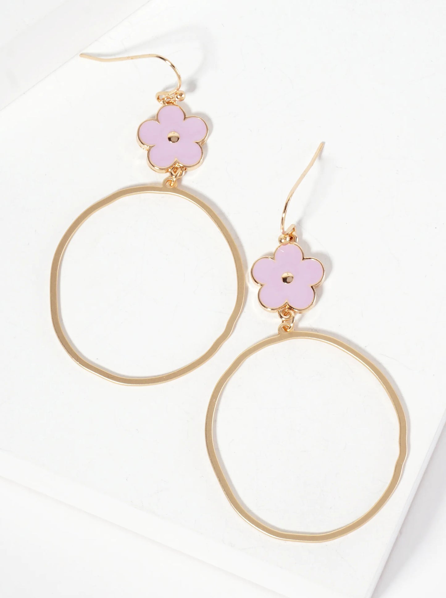 Botanical-Theme Organic Circle Drop Enamel Flower Dangle Earrings