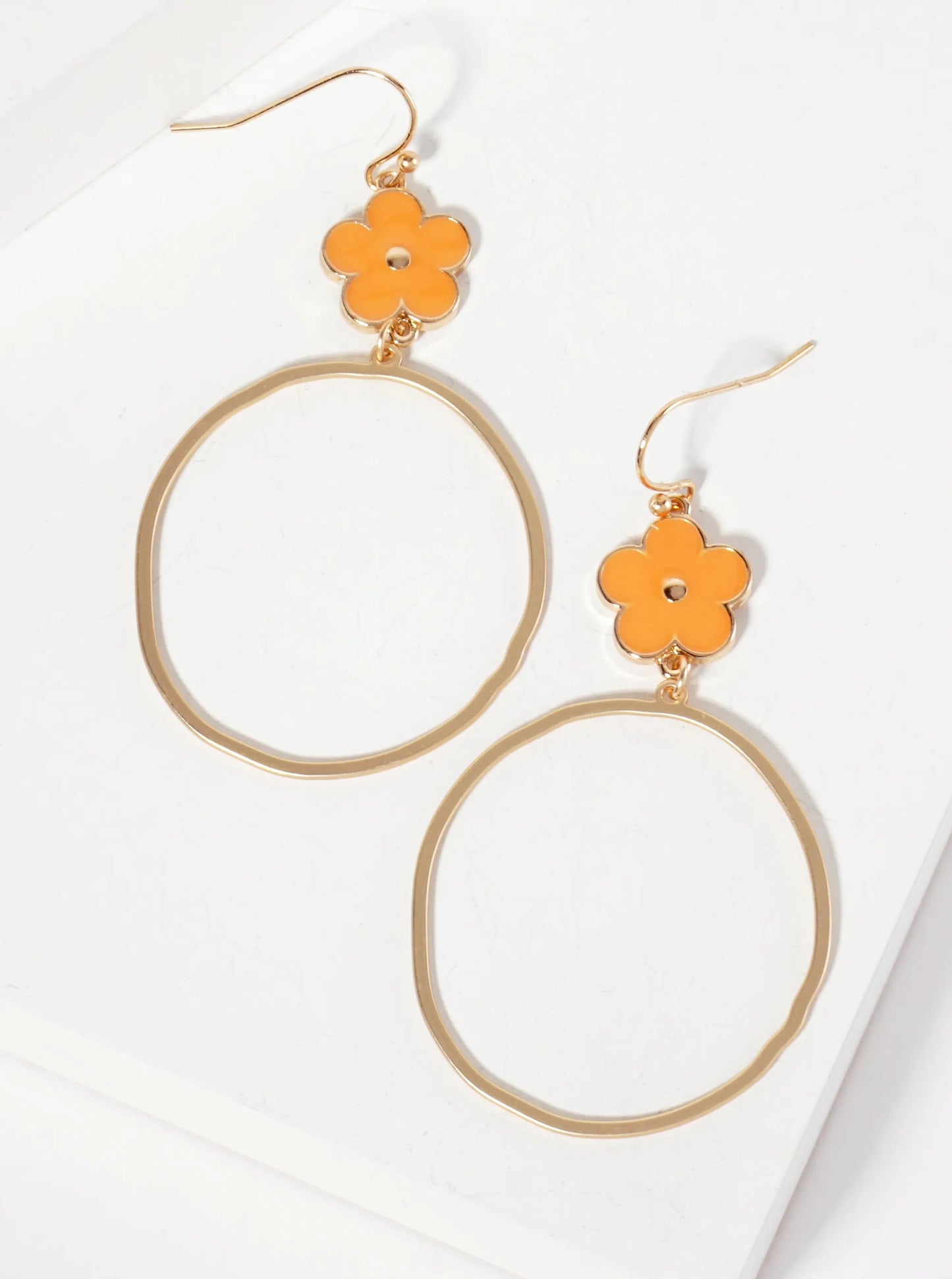 Botanical-Theme Organic Circle Drop Enamel Flower Dangle Earrings