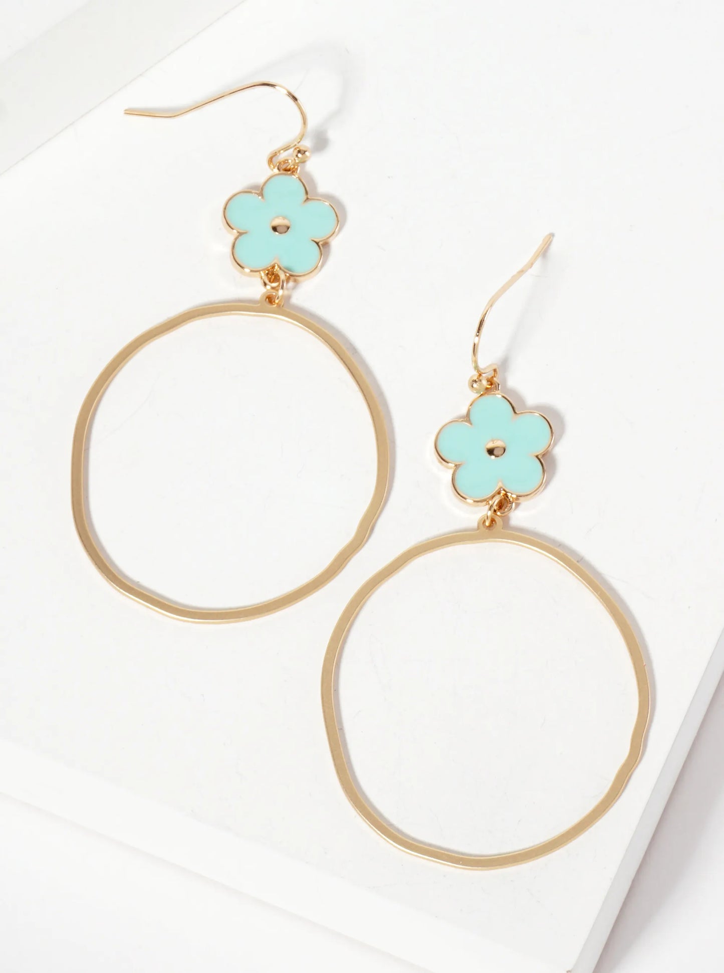 Botanical-Theme Organic Circle Drop Enamel Flower Dangle Earrings