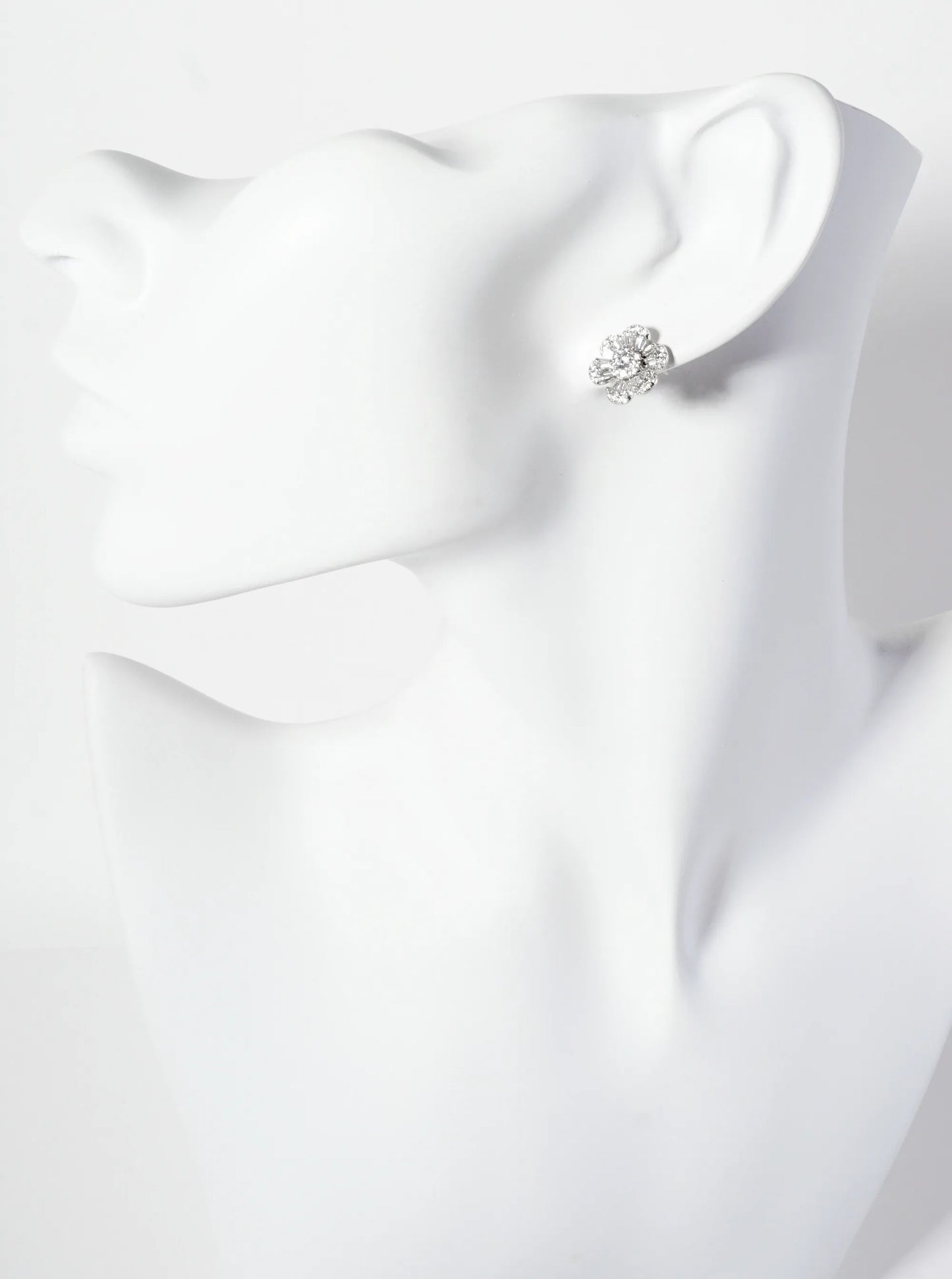 Botanical-Theme Pave-Set Cubic-Zirconia 12mm Flower-Shaped 18K-Gold-Dipped Stud Earrings