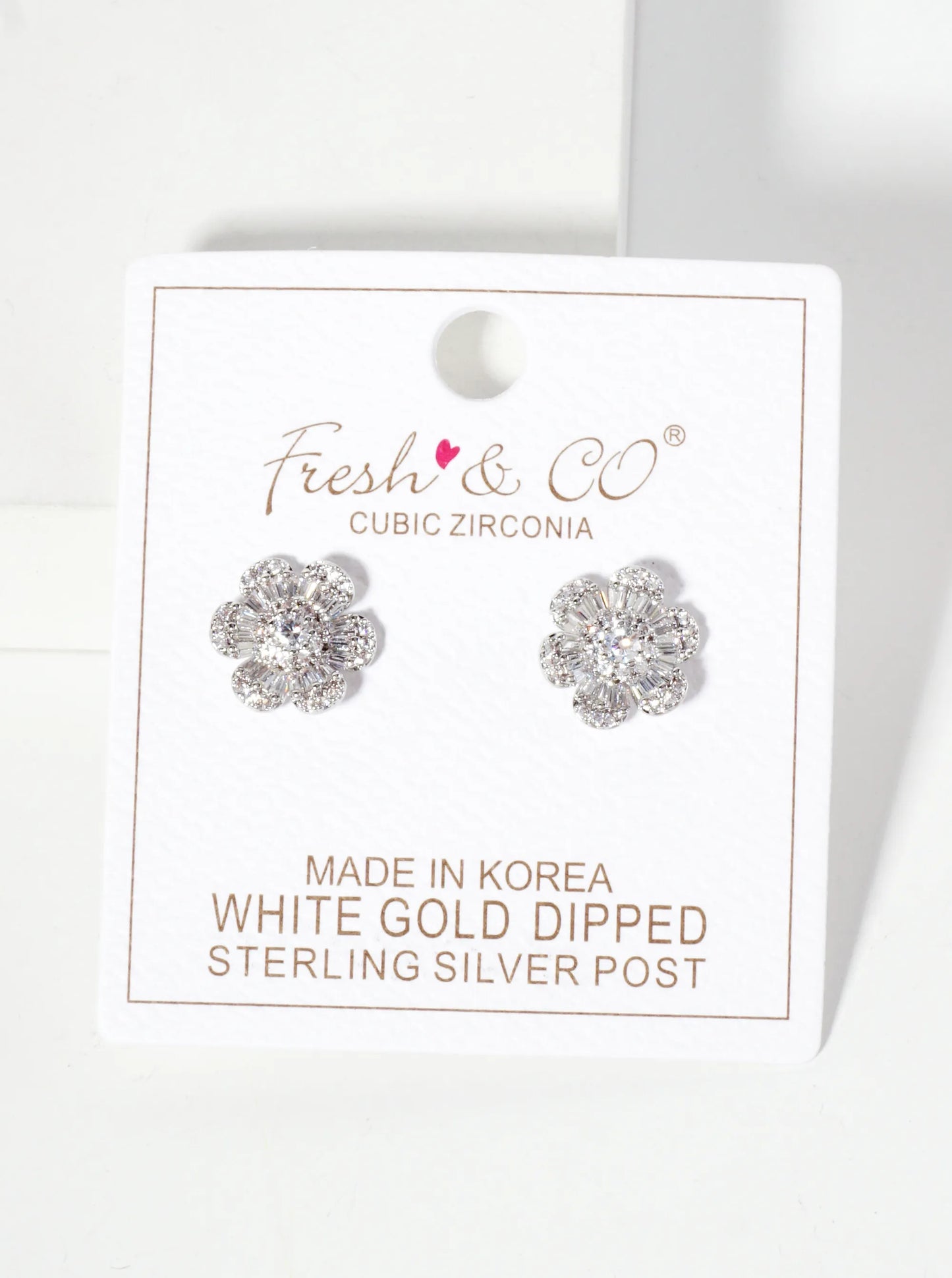 Botanical-Theme Pave-Set Cubic-Zirconia 12mm Flower-Shaped 18K-Gold-Dipped Stud Earrings
