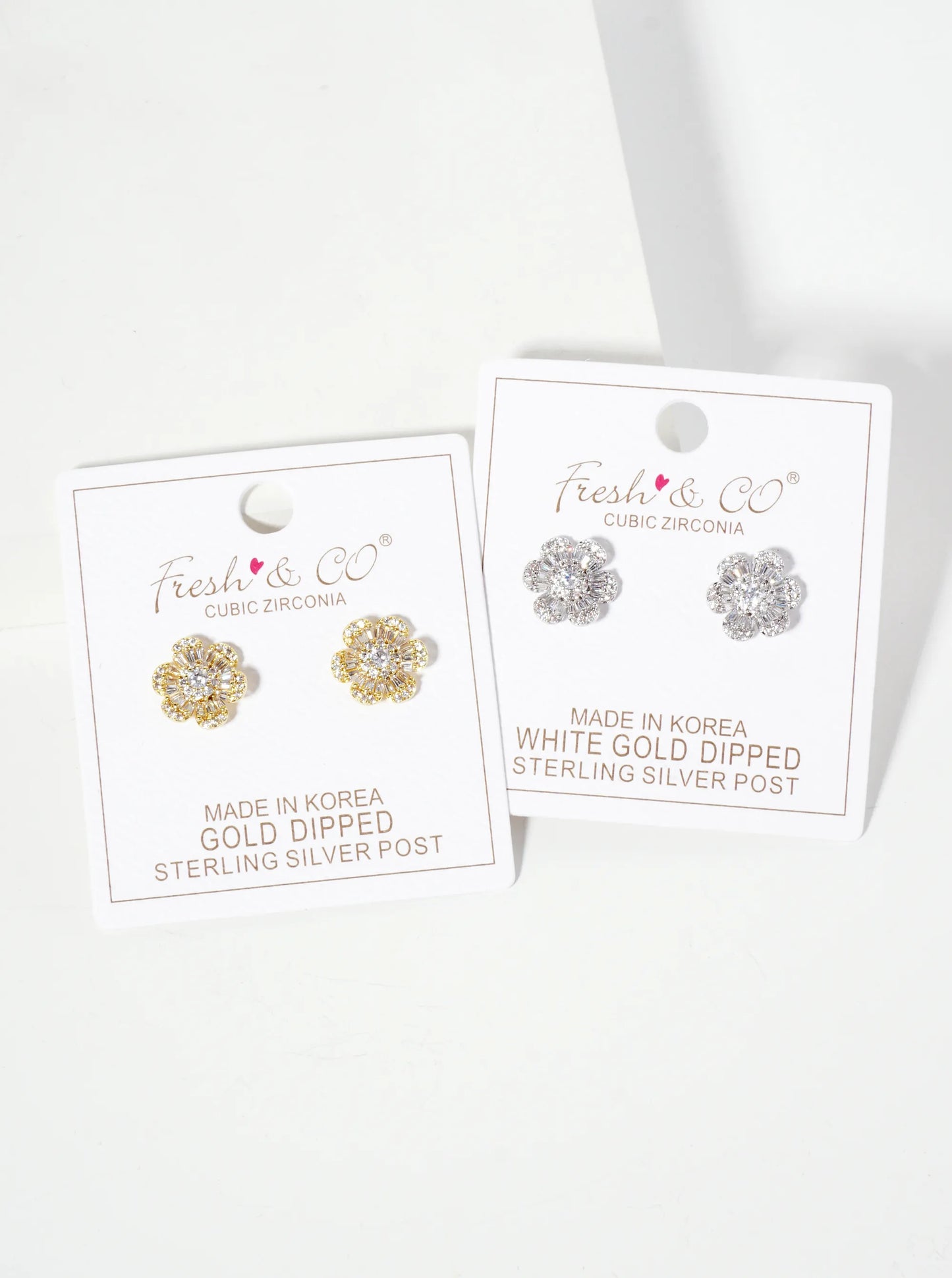 Botanical-Theme Pave-Set Cubic-Zirconia 12mm Flower-Shaped 18K-Gold-Dipped Stud Earrings