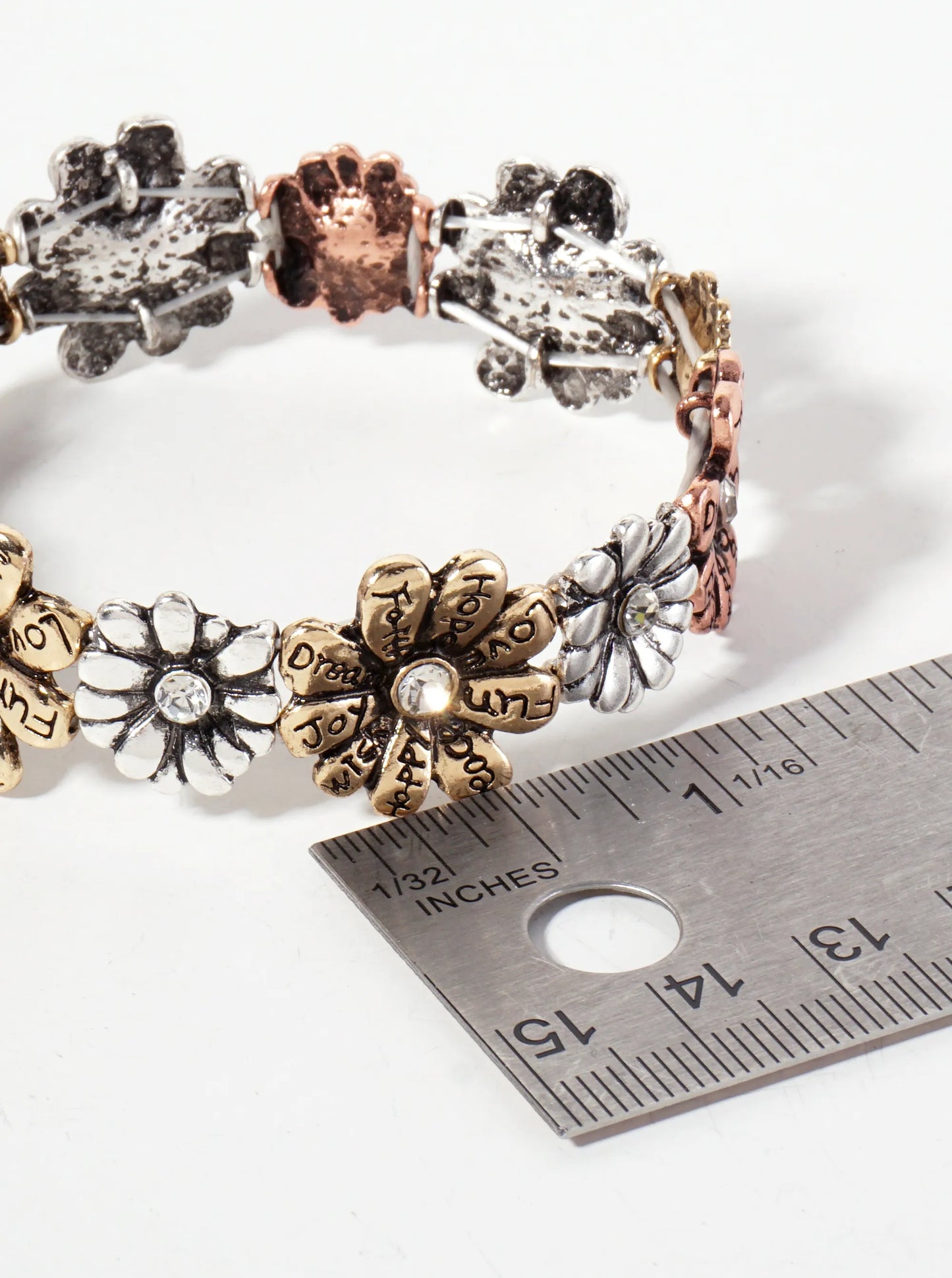 Botanical-Theme Positive-Words Engraved Flower Stretch Bracelet