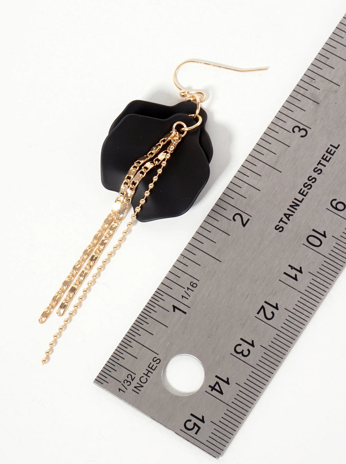 Botanical-Theme Rubber-Coated Flower Petal Design Dangle Earrings With Chain Drop