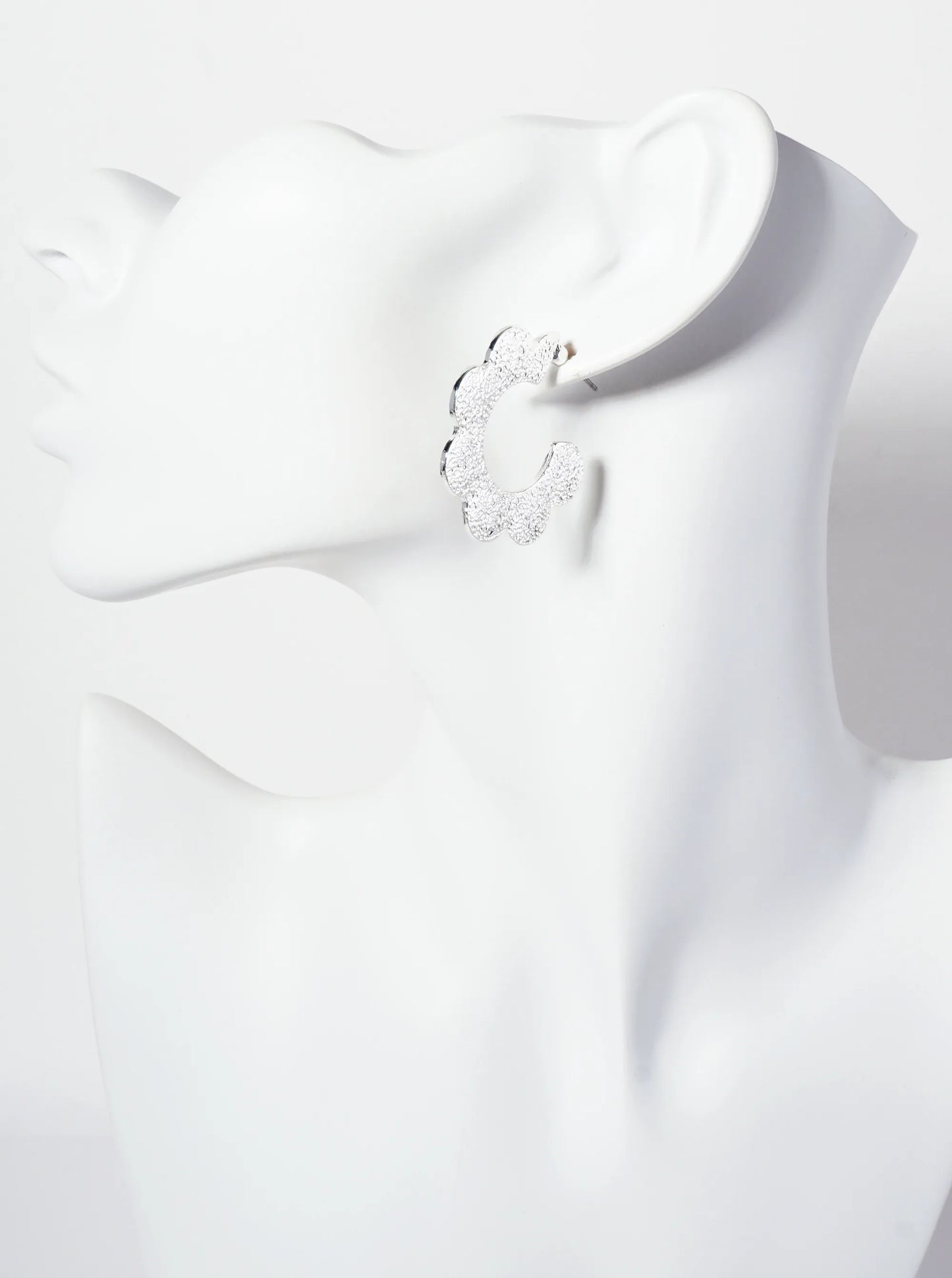 Botanical-Theme Textured 35mm Flower-Shaped Open Hoop Earrings