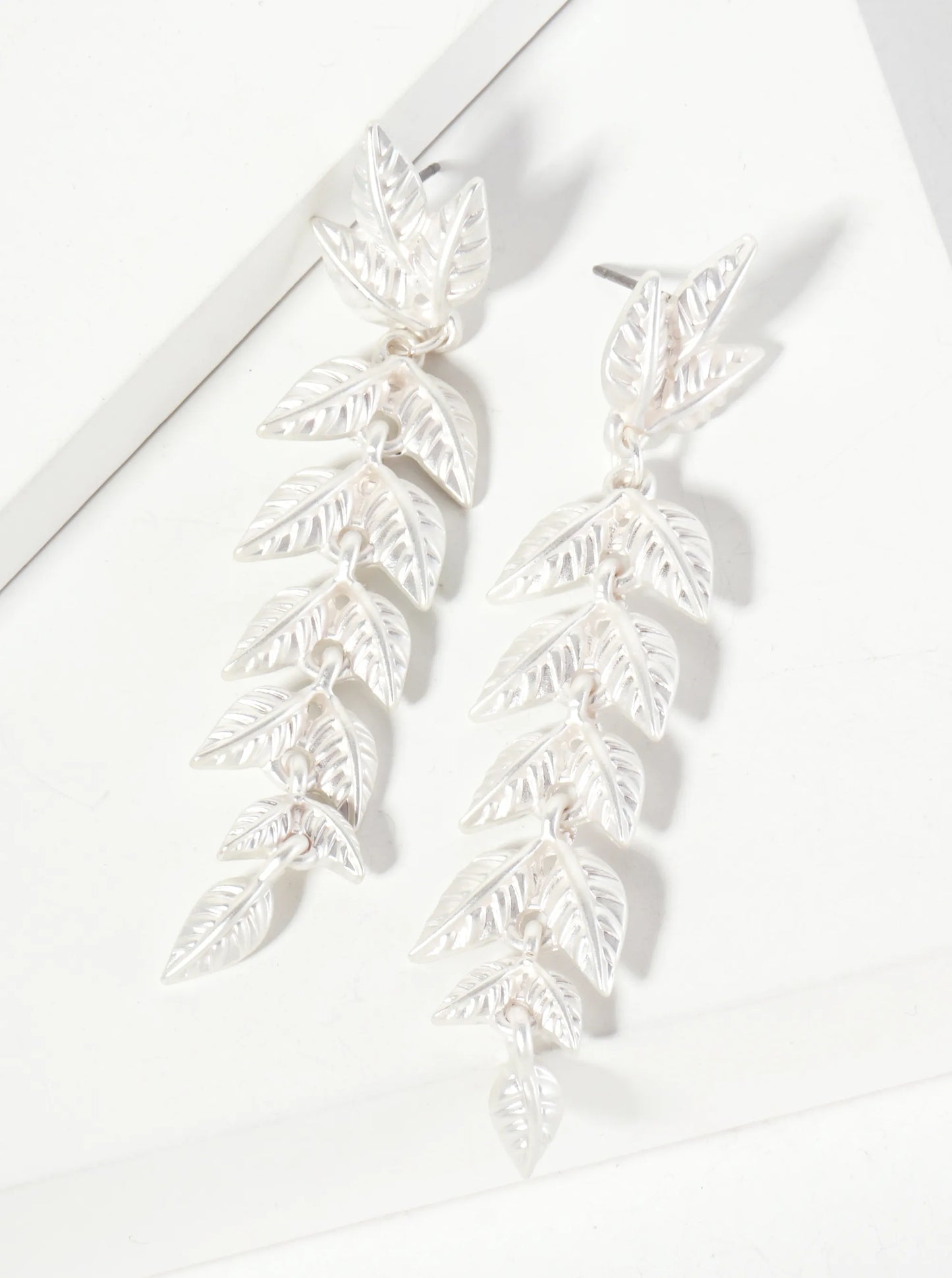Botanical-Theme Textured Leaf Drop Dangle Earrings