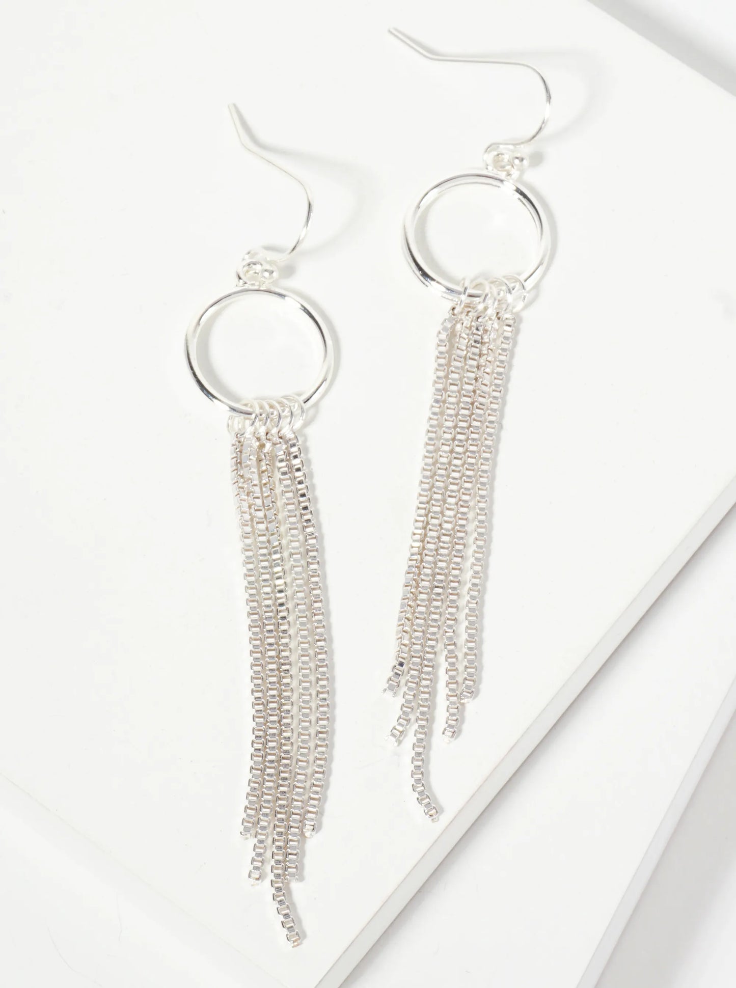 Box-chain Drop Polished Circle Dangle Earrings