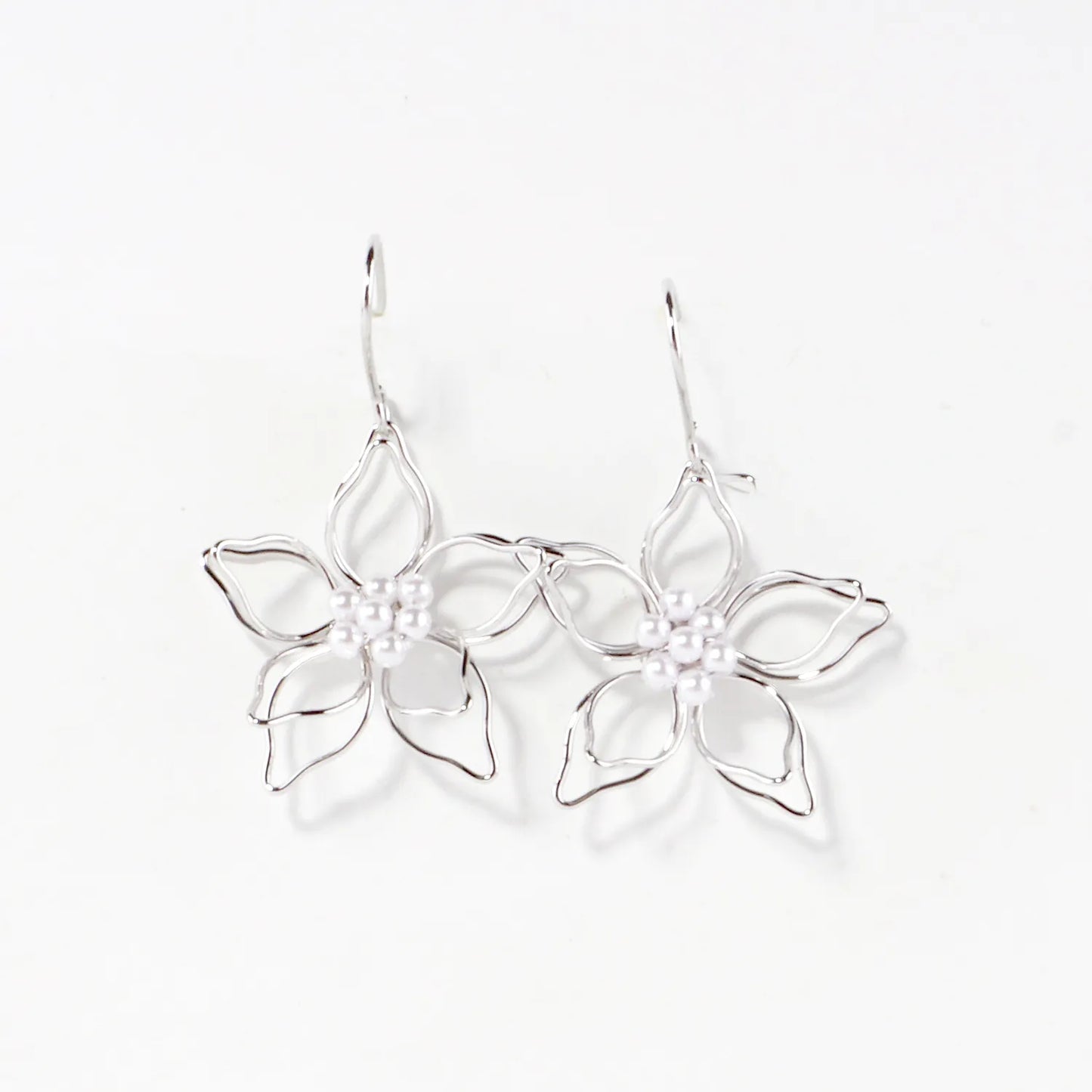 Brass Wire Flower With Pearls Drop Earrings