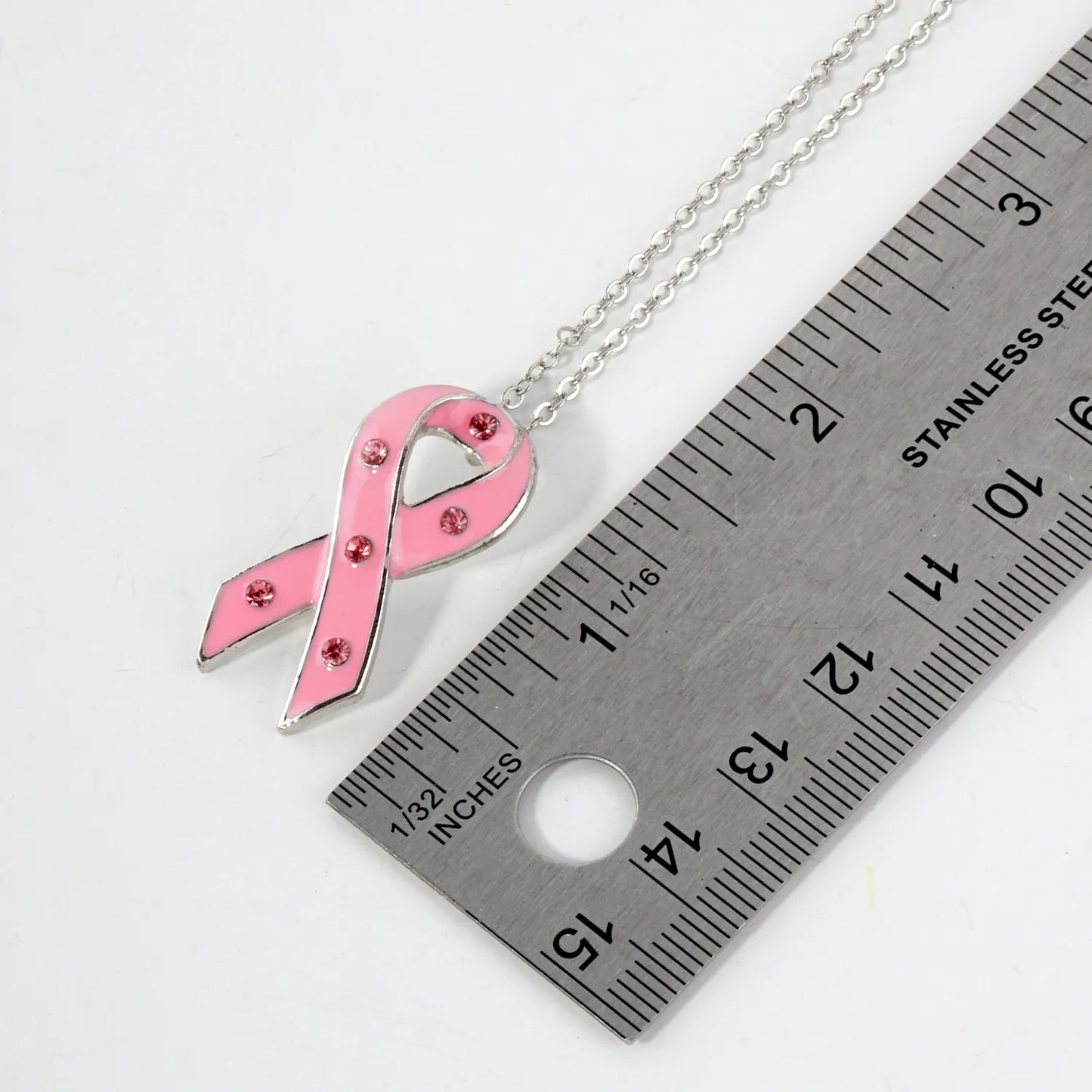Breast Cancer Awareness Enamel Pink-Ribbon Pendant Necklace