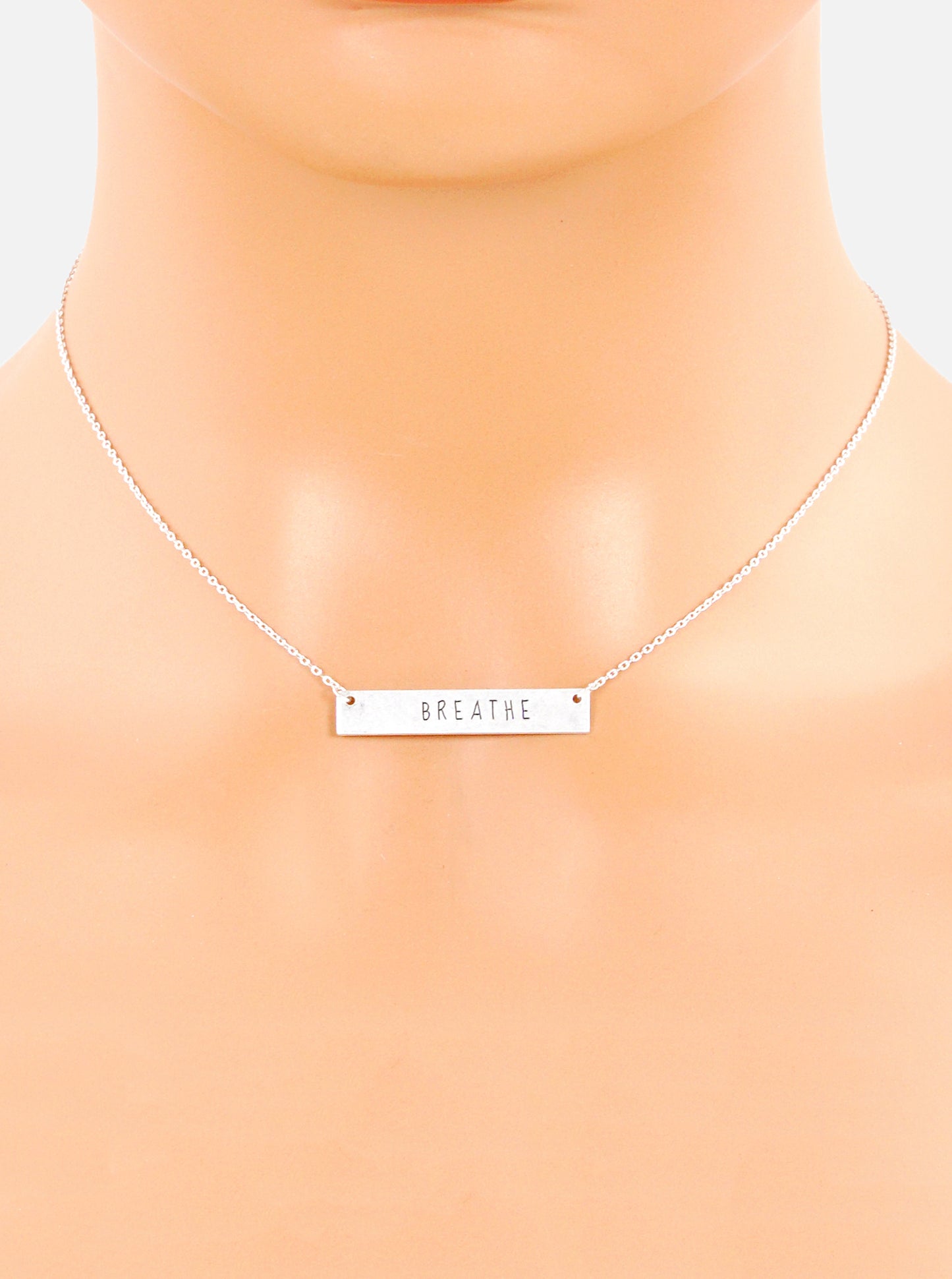 Breathe Engraved Horizontal Bar Pendant Necklace