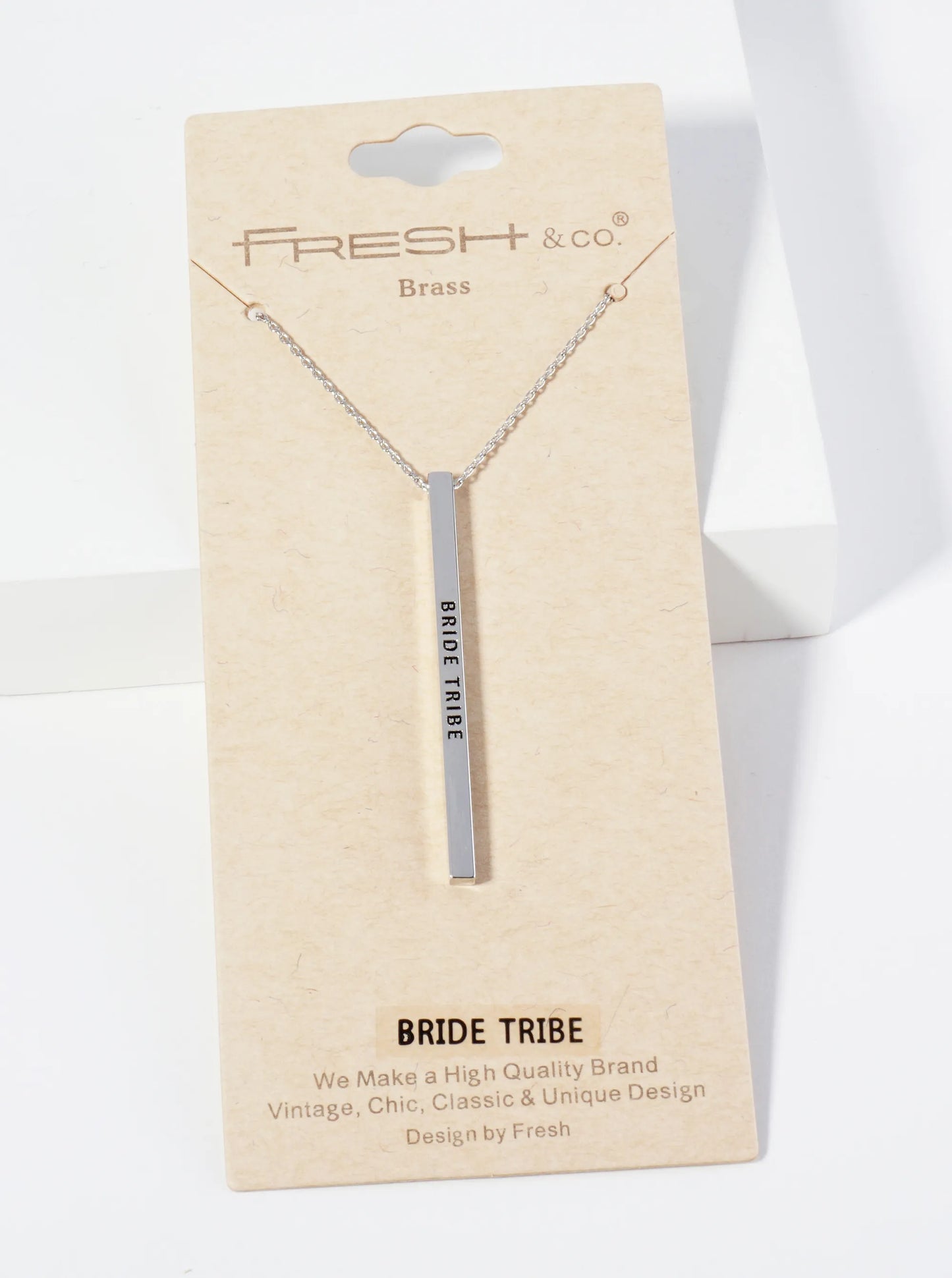 Bride Tribe Engraved Vertical Bar Pendant Inspirational Necklace
