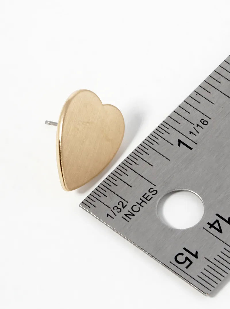 Brushed Brass Heart Post Stud Earrings