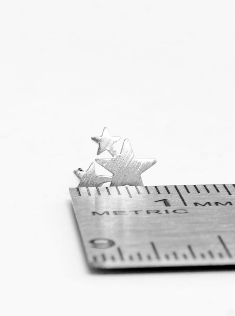 Brushed Metal 10mm Tiny Stars Post Stud Earrings