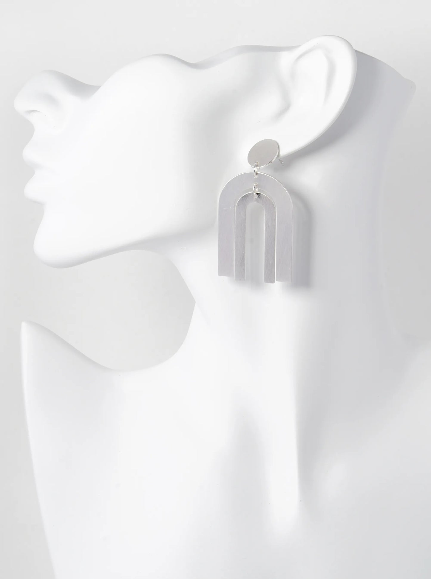 Brushed Metal Geometric U-Shape Oval Post Dangle Earrings