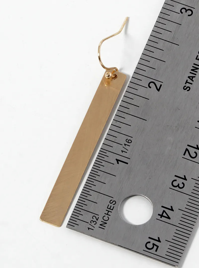 Brushed Metal Rectangle Bar Fishhook Dangle Drop Earrings
