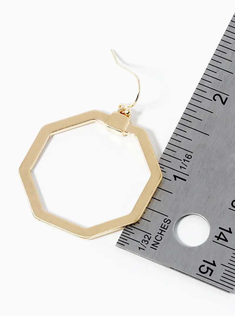 Brushed Metal Texture Octagon Drop Dangle Earrings