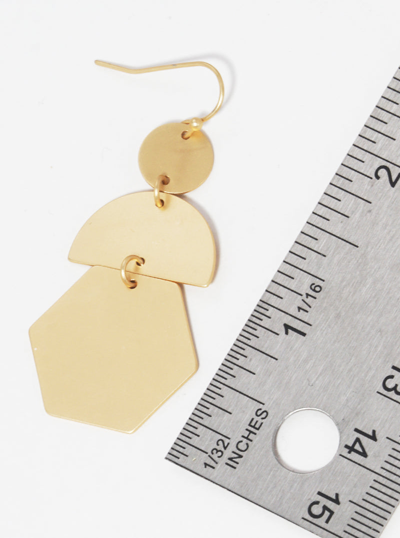 Brushed Satin Metal Geometric Shape Dangle Drop Earrings