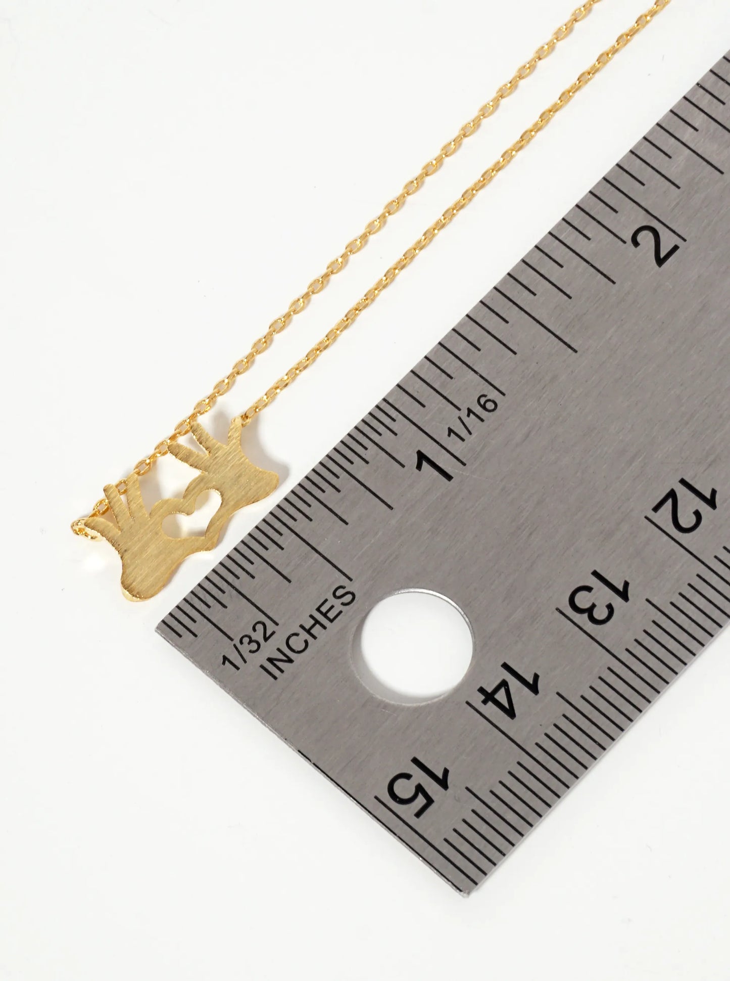 Brushed-Texture Finger Heart Pendant 18K-Gold-Dipped Necklace