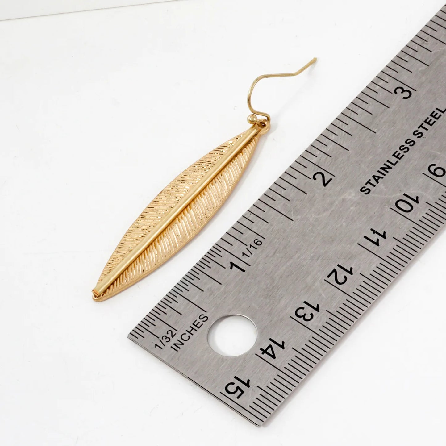 Brushed-Texture Leaf Drop Dangle Earrings