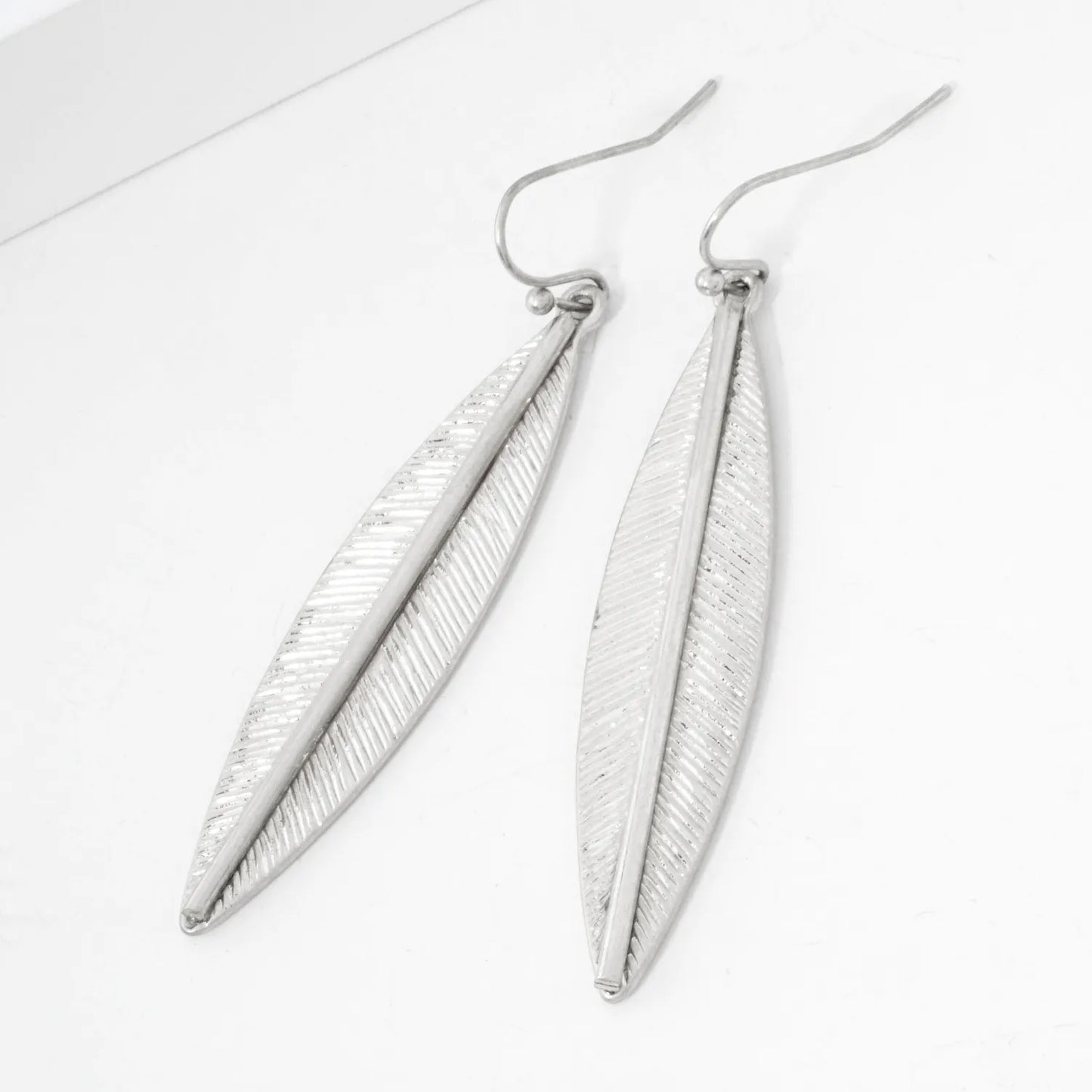 Brushed-Texture Leaf Drop Dangle Earrings