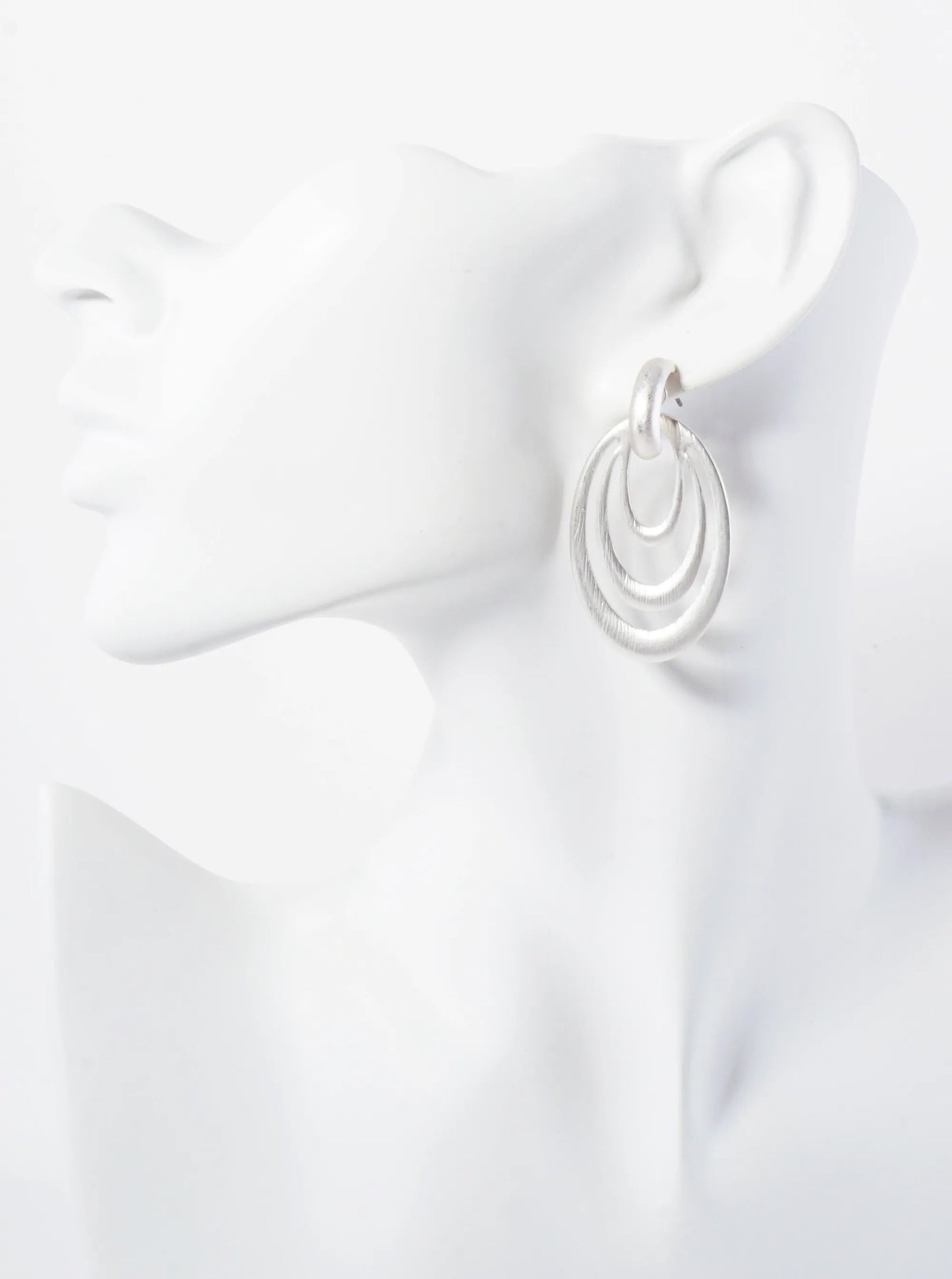 Brushed-Texture Oval Shape Metal Doorknocker Earrings