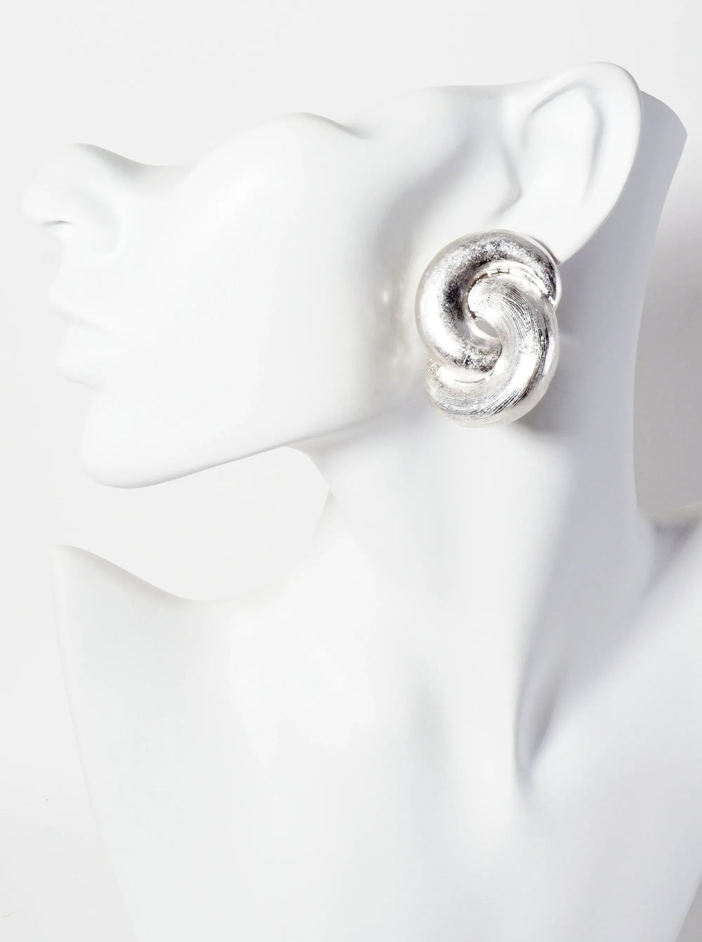 Brushed-Texture Two Interlocking C-Shapes Statement Earrings With-Titanium-Post
