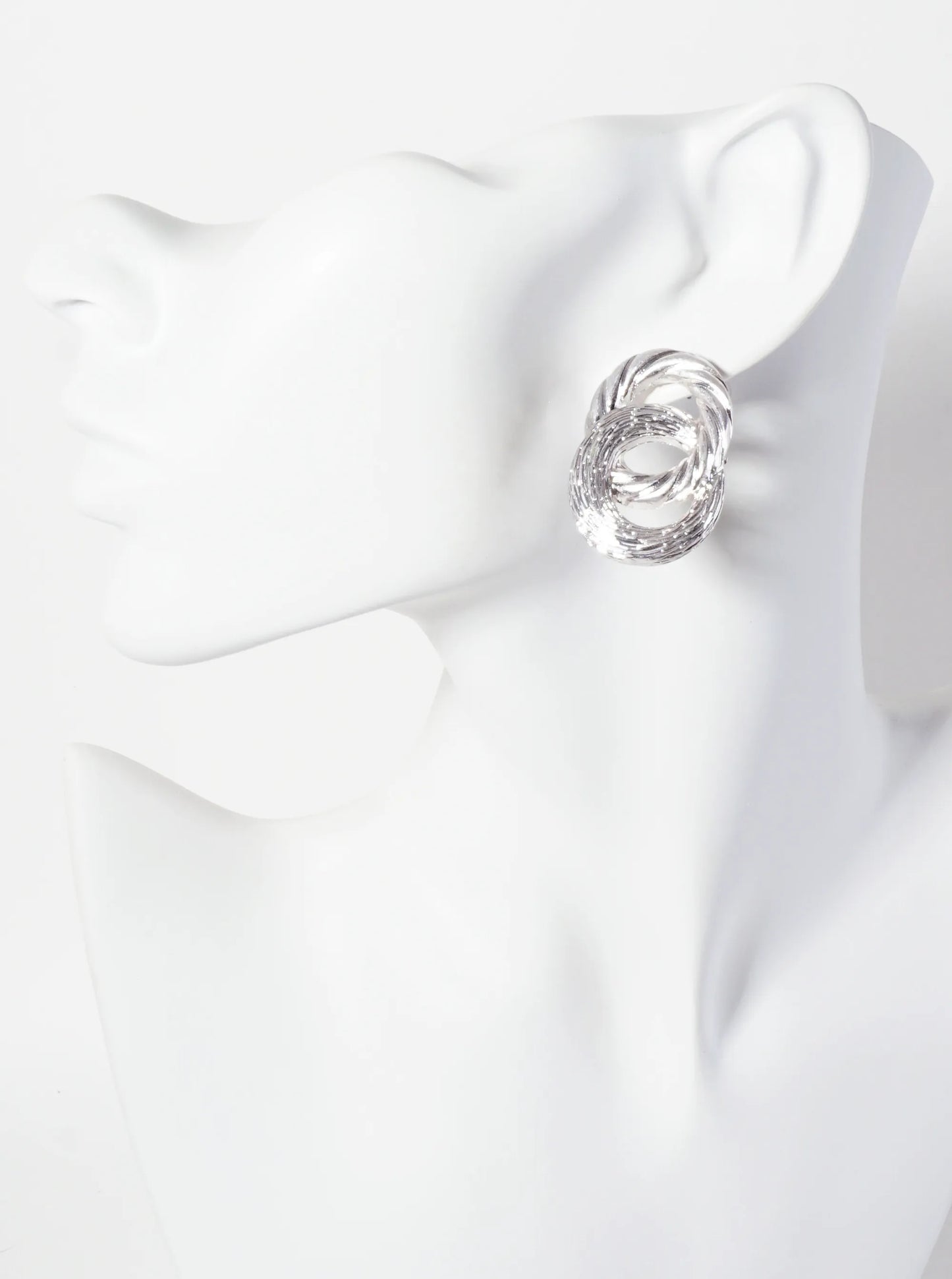 Brushed-Texture Two Interlocking Circles Post Earrings With-Titanium-Post