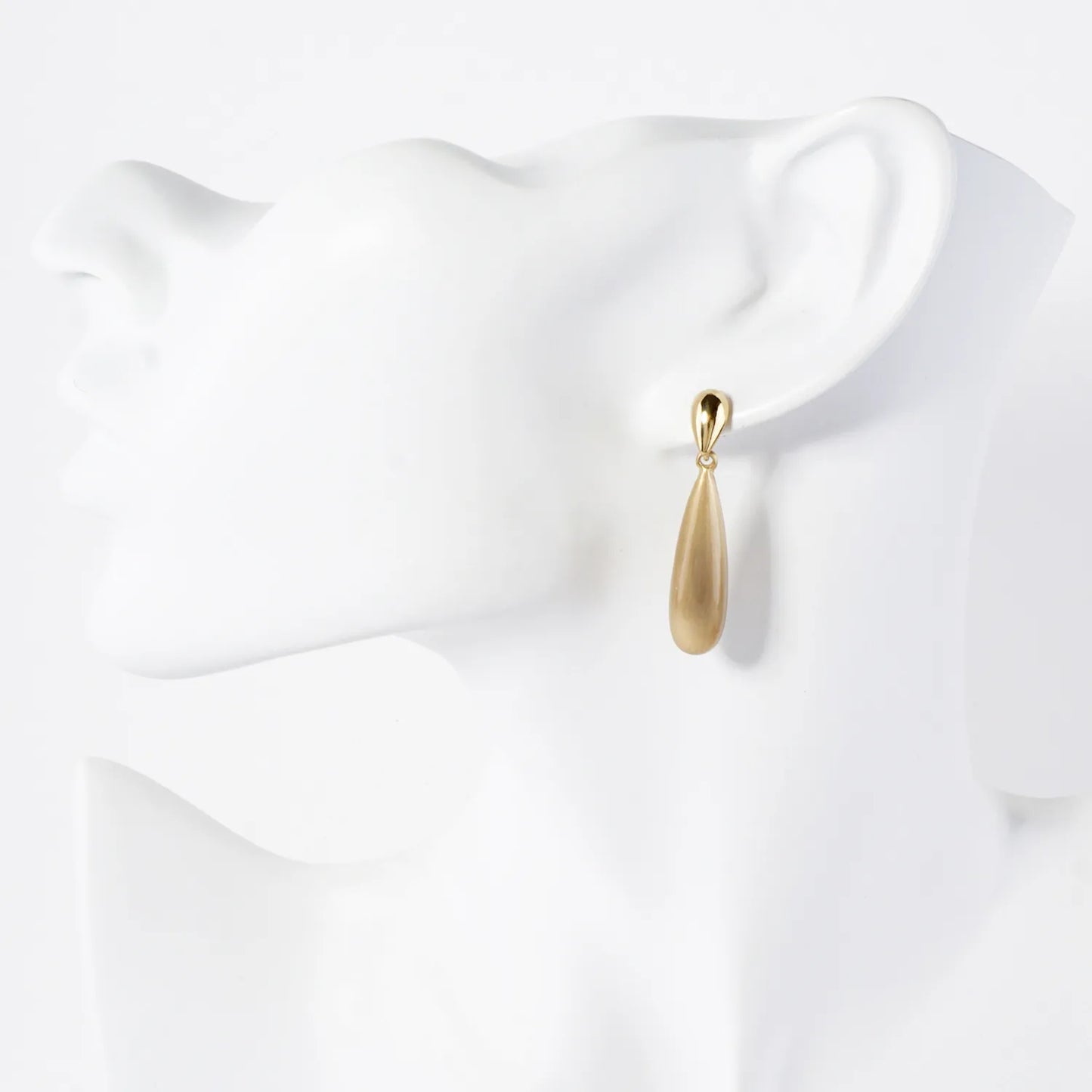 Brushed-Textured Double Teardrop 14K-Gold-Dipped Brass Dangle Earrings