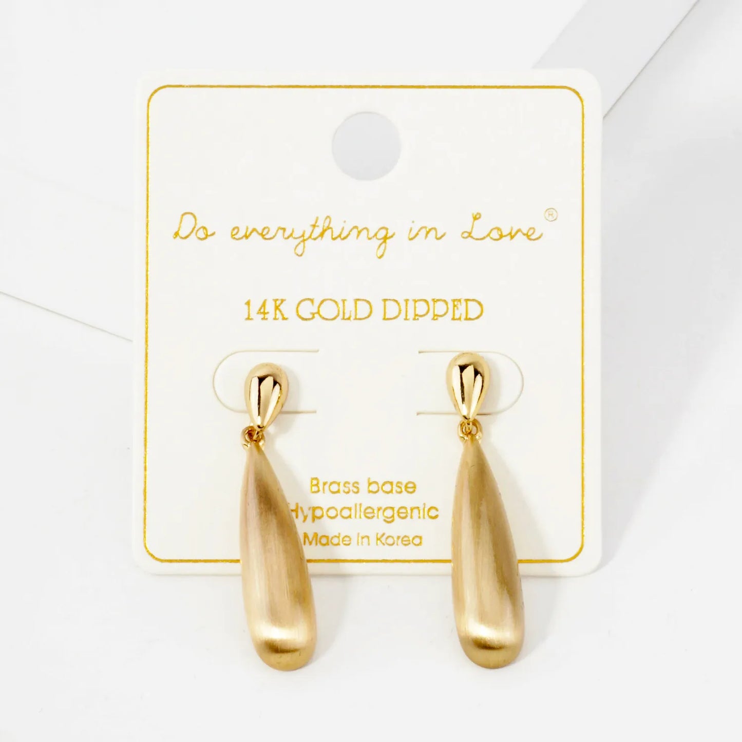 Brushed-Textured Double Teardrop 14K-Gold-Dipped Brass Dangle Earrings