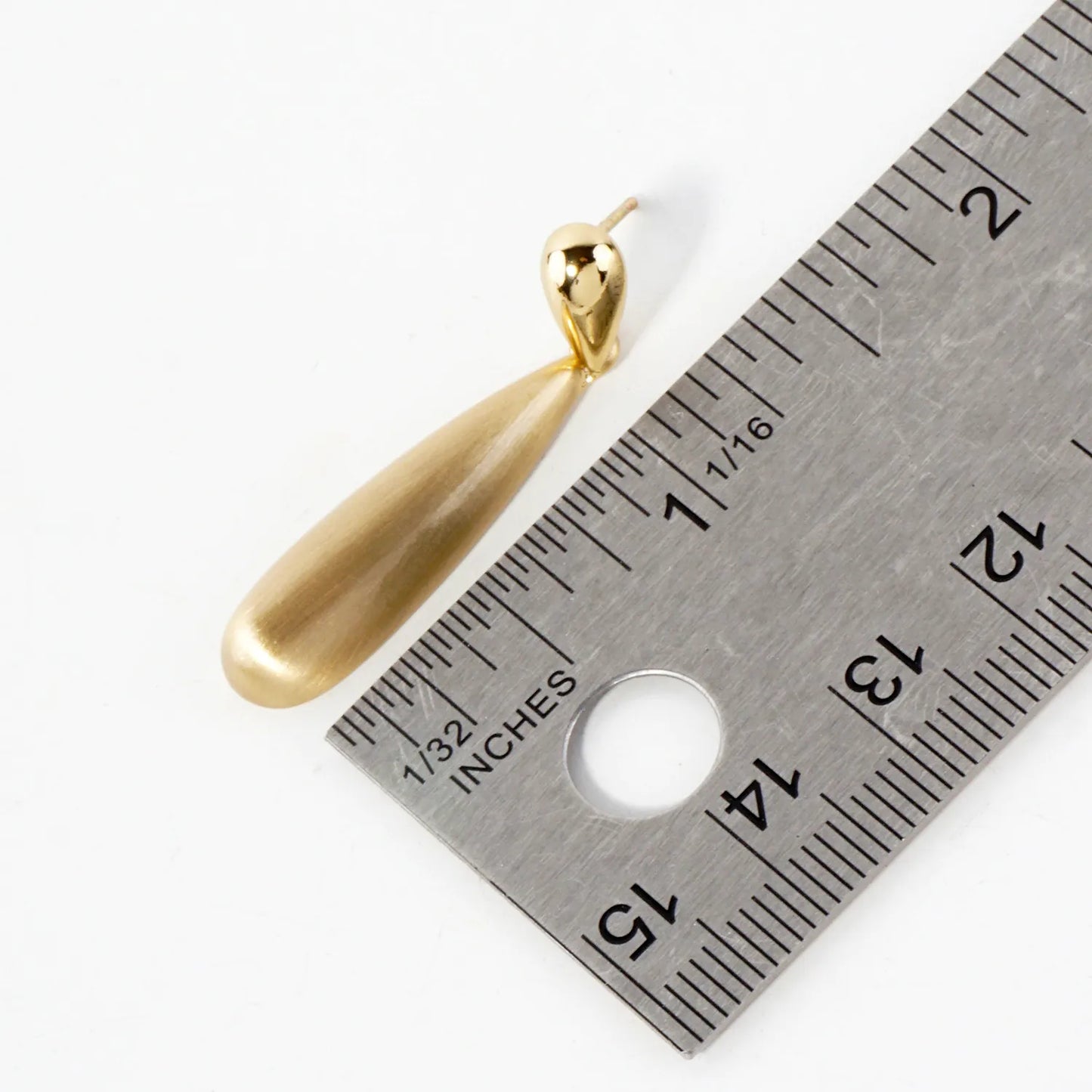 Brushed-Textured Double Teardrop 14K-Gold-Dipped Brass Dangle Earrings