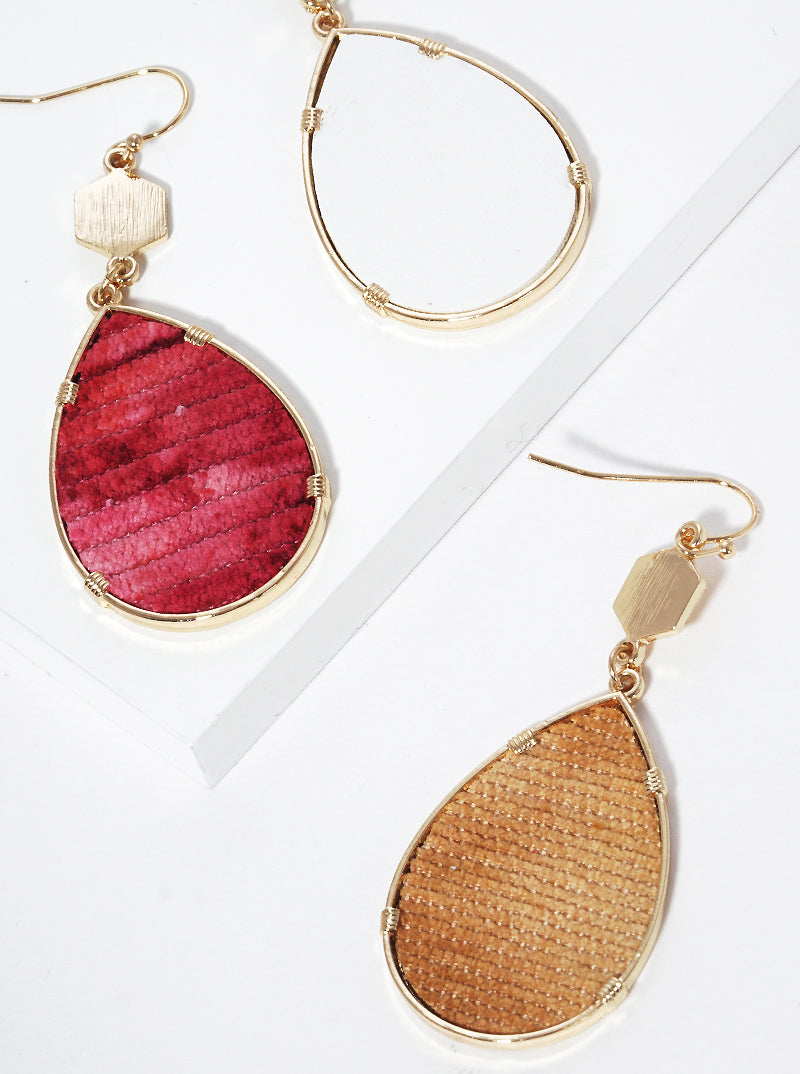Brushed Hexagon Leatherette Teardrop Dangle Drop Earrings