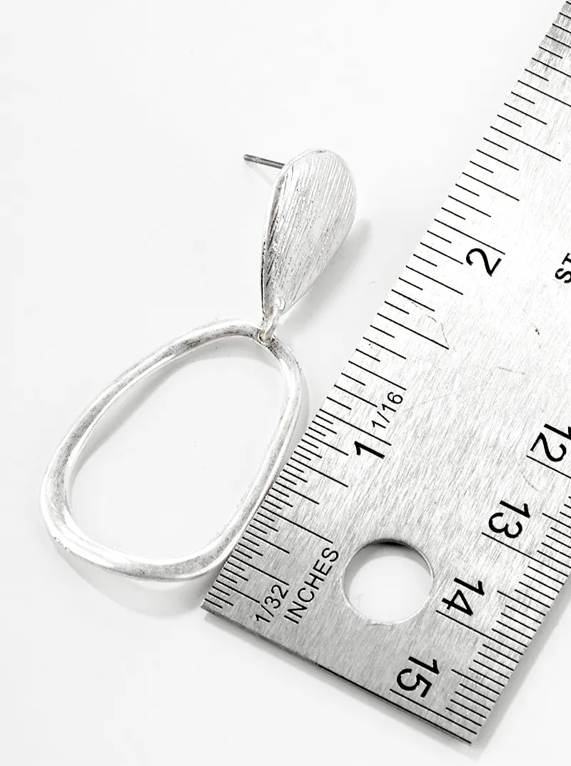 Brushed Metal Double Teardrop Dangle Post Earrings