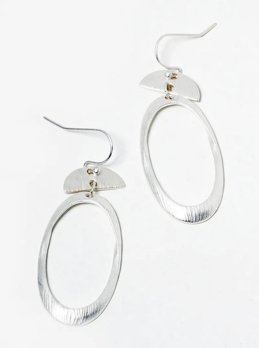 Brushed Metal Oval Drop Lightweight Dangle Earrings