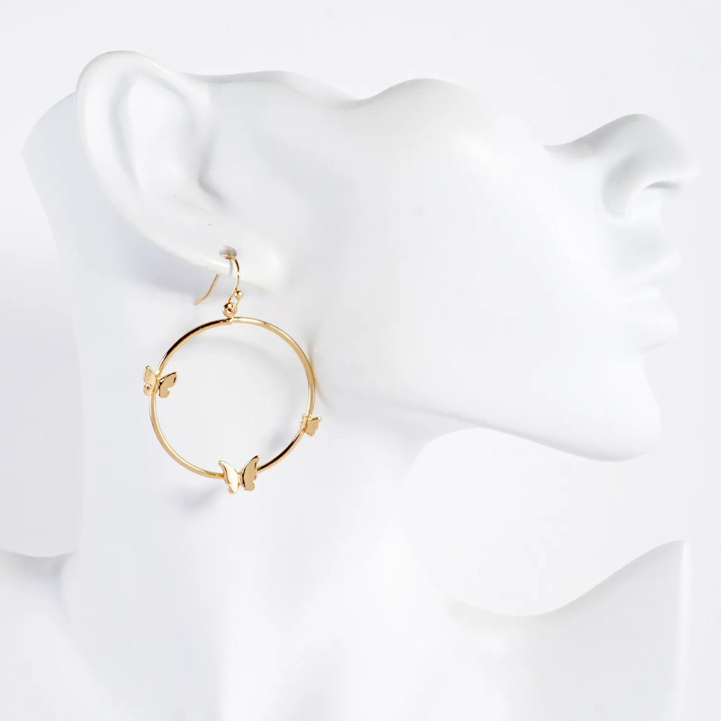 Butterfly Embellished Circle Drop Earrings