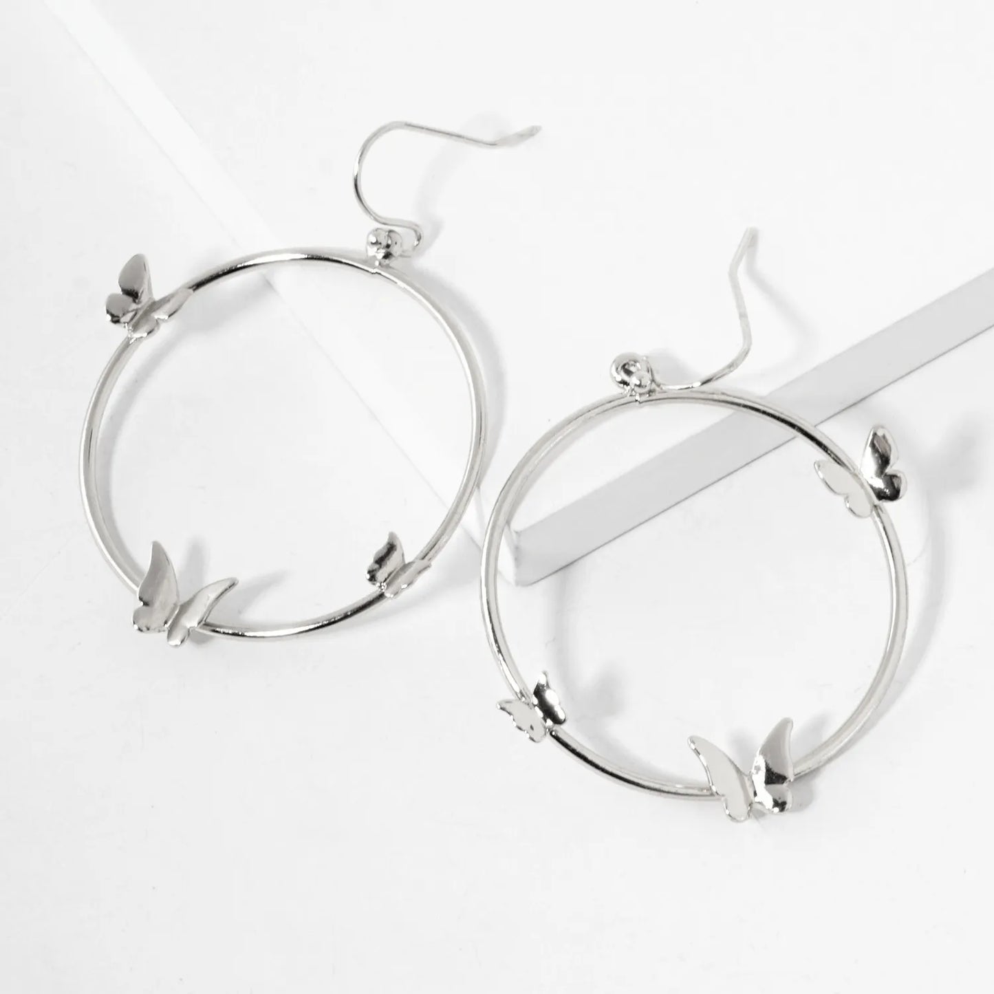 Butterfly Embellished Circle Drop Earrings