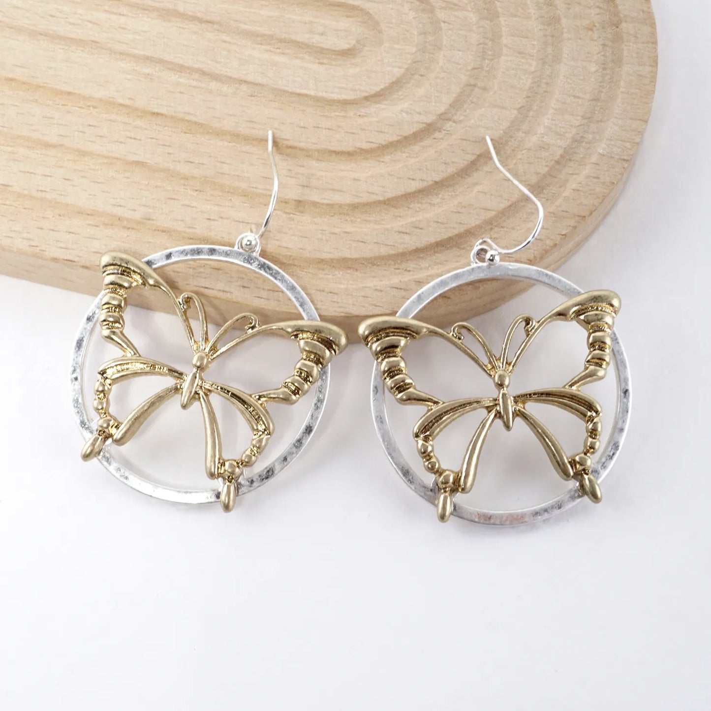 Butterfly Overlapping Circle Dangle Earrings