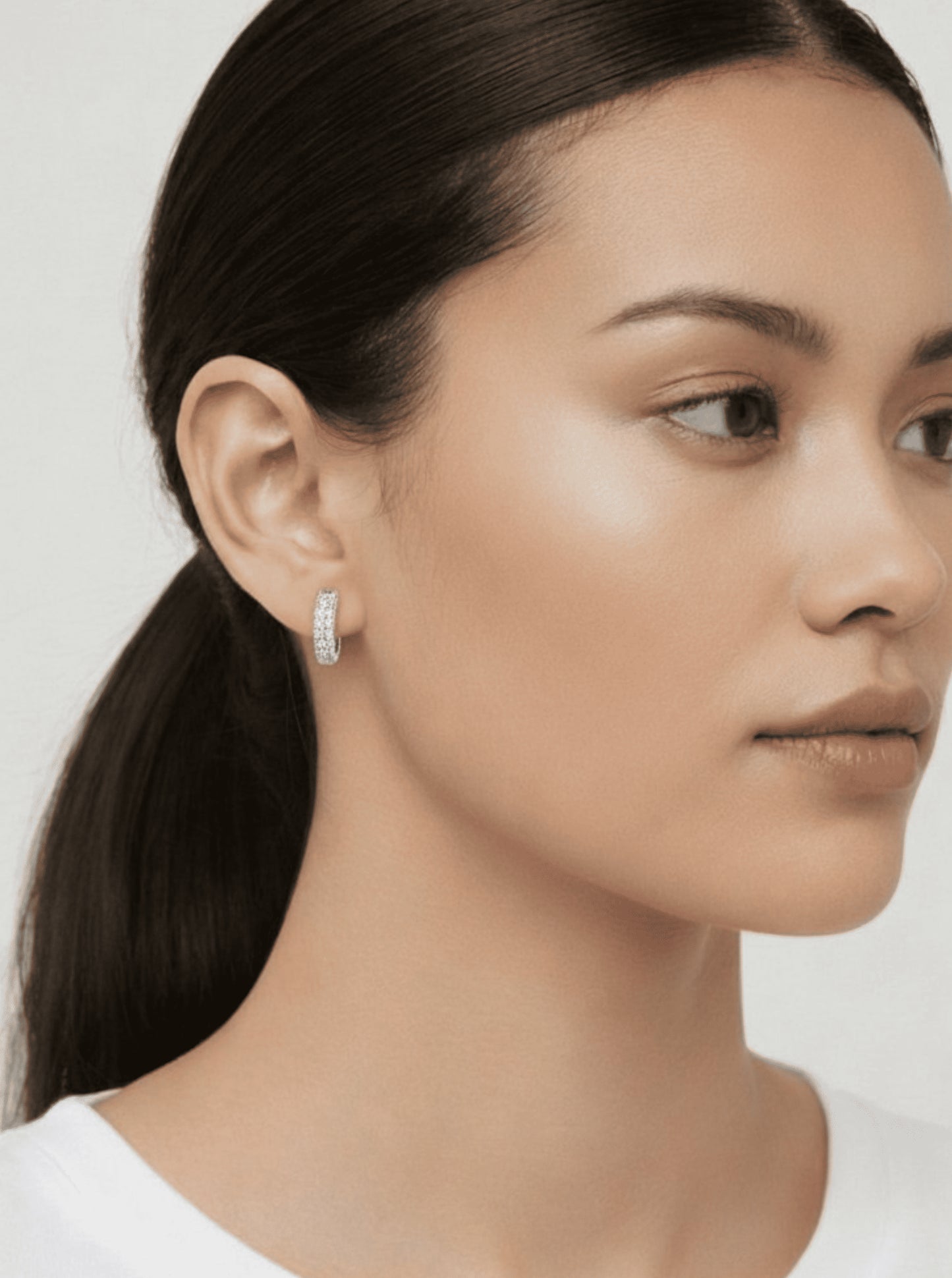 Brass Pavé Crescent Hoop Earrings