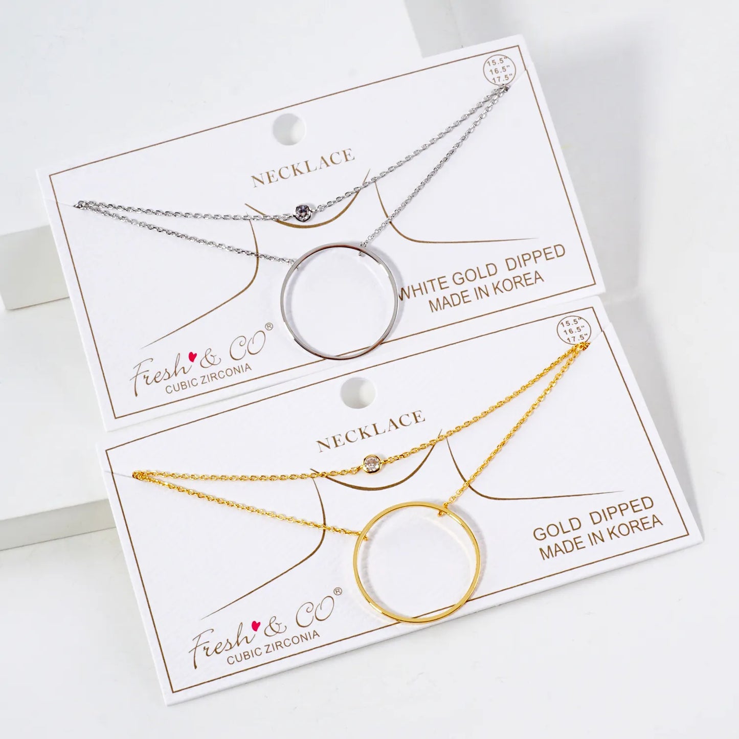 CZ 1-Inch Circle Pendant 18K-Gold-Dipped Layered Necklace